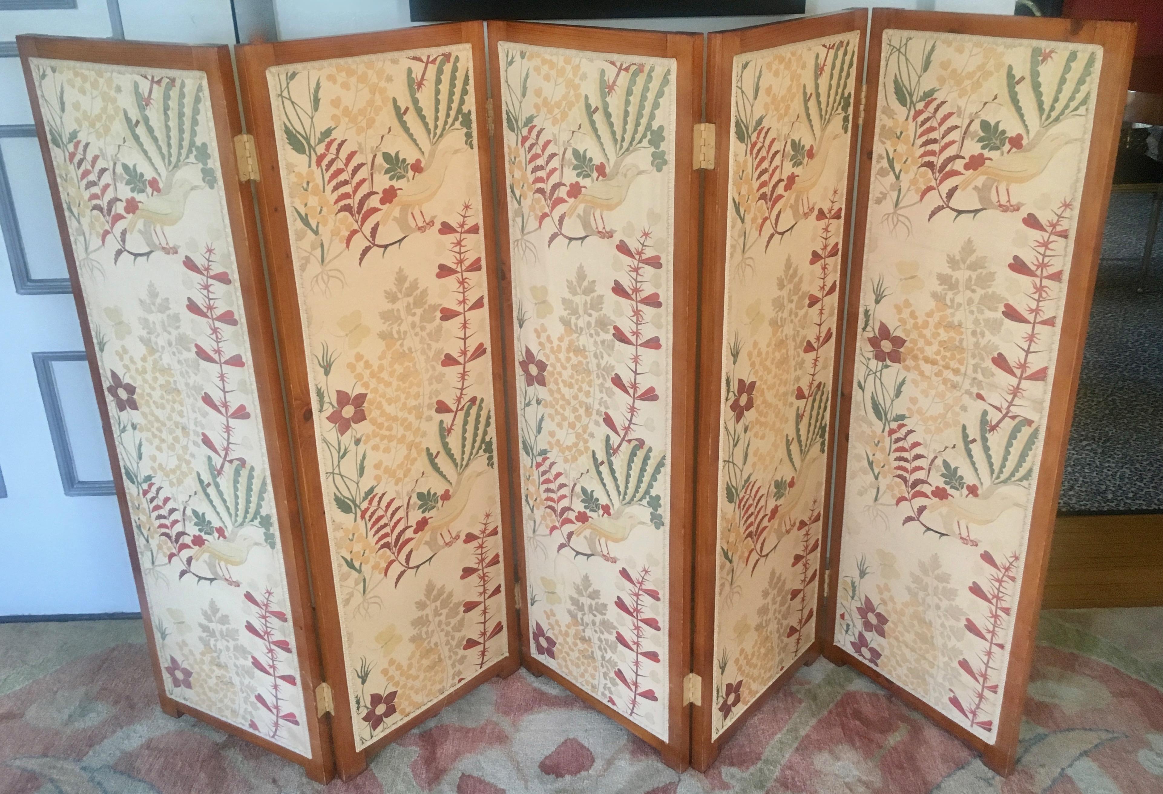 5 Panel Upholstered Screen Room Divider by Josef Frank In Good Condition In Los Angeles, CA