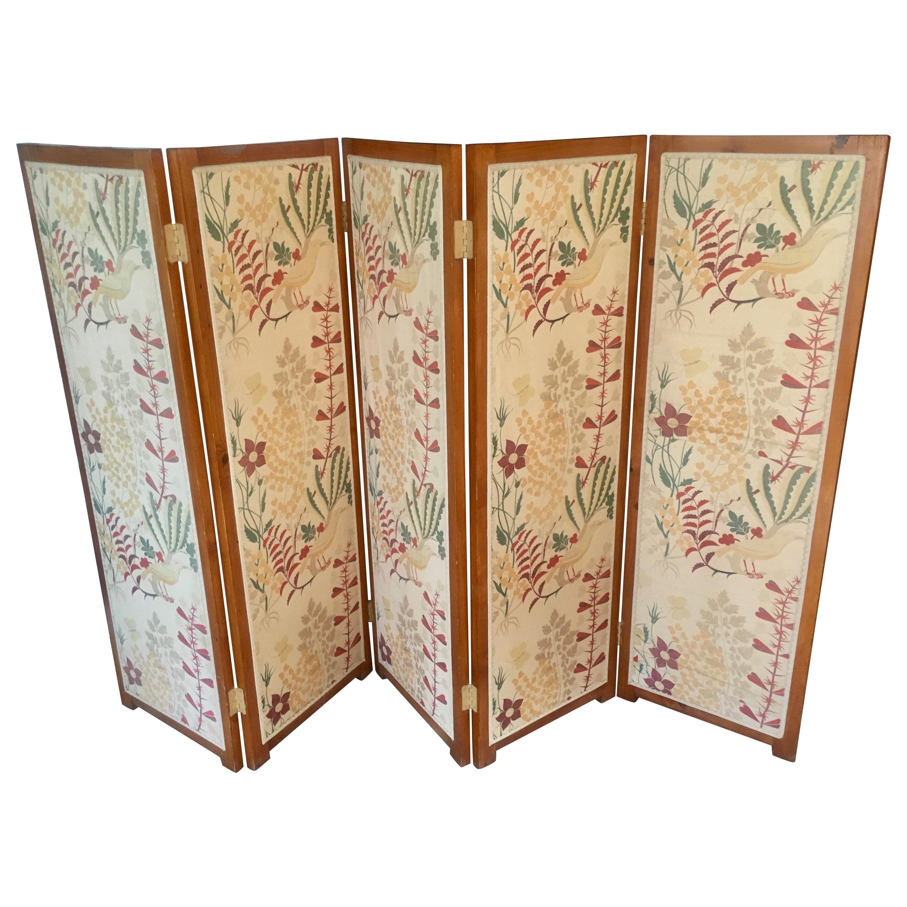 5 Panel Upholstered Screen Room Divider by Josef Frank For Sale at