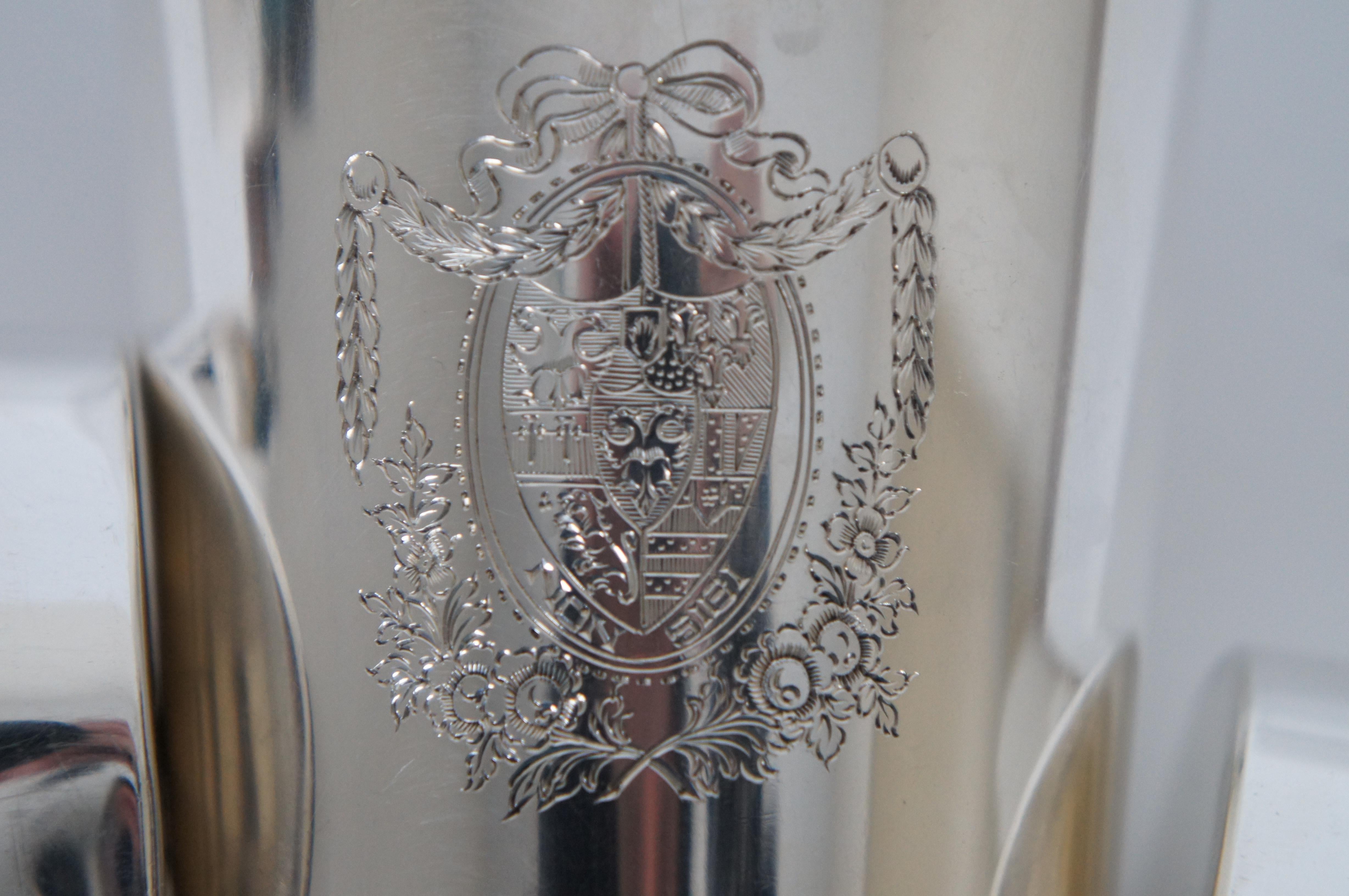 5 tasses à Julep néoclassiques en argent sterling antique avec armoiries et crête en menthe 816 g 4 po. en vente 5