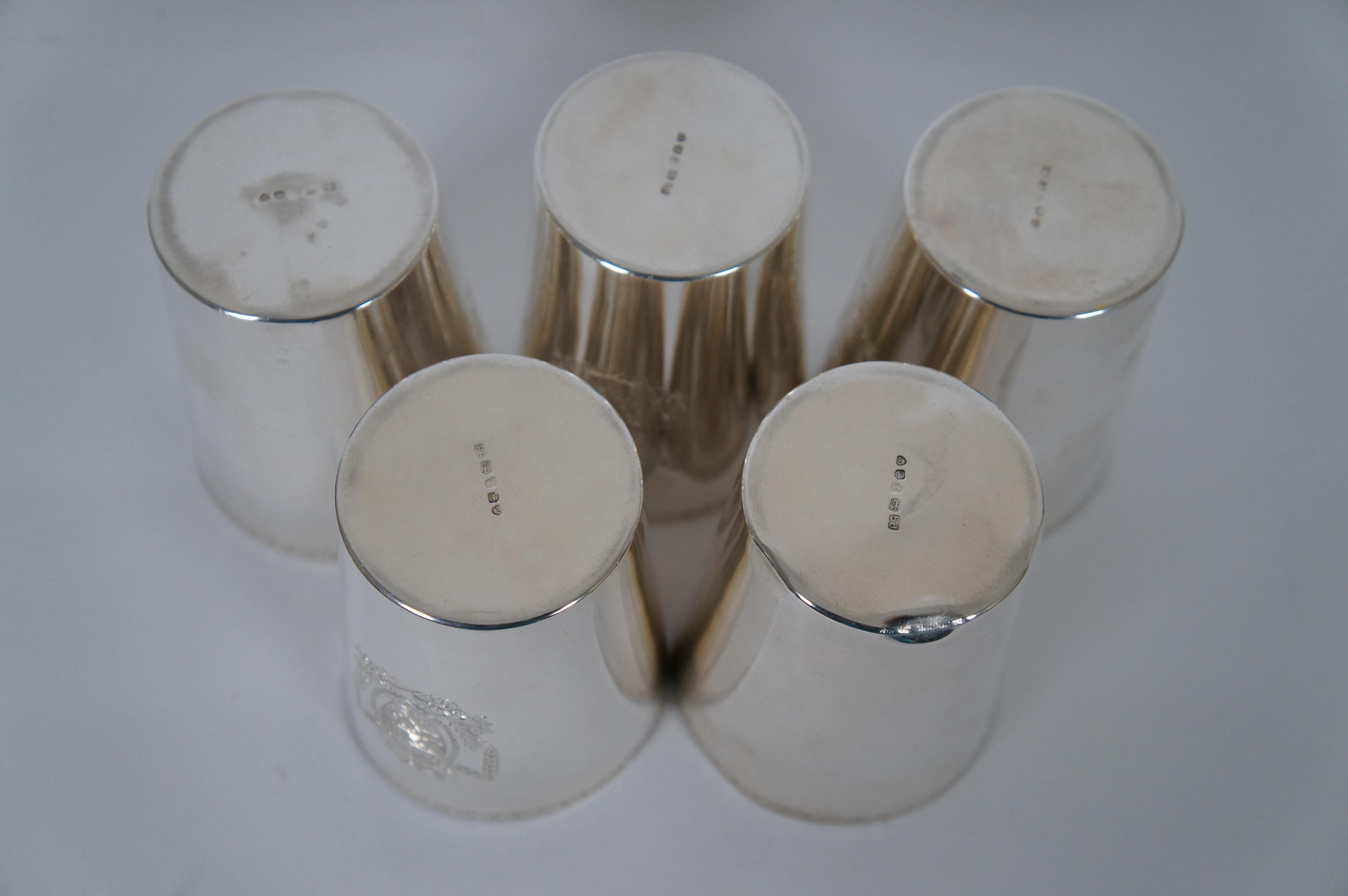 5 Antique Sterling Silver Neoclassical Coat of Arm Crest Mint Julep Cups 816g 4