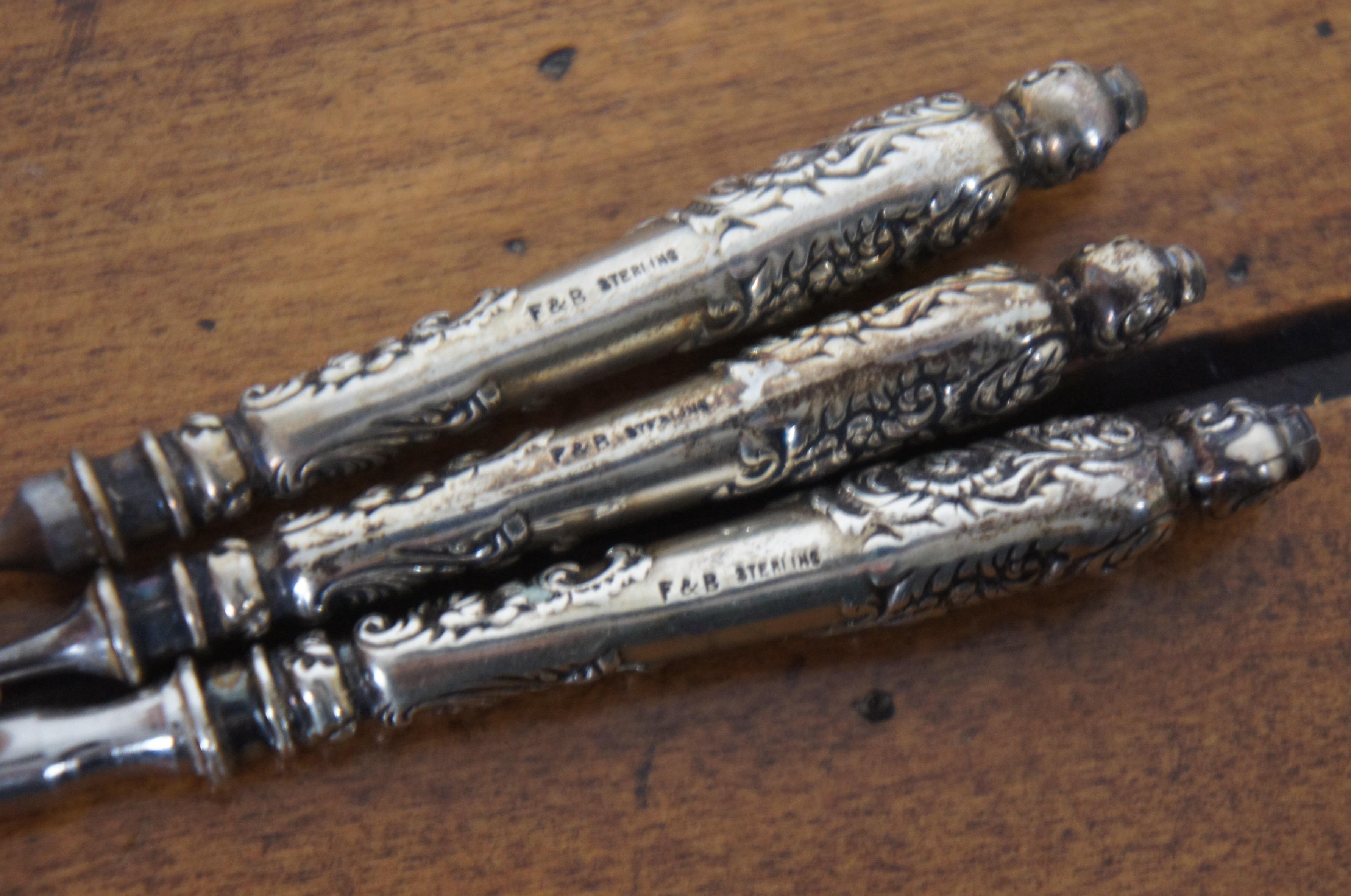 5 Pc Antique Art Nouveau Foster & Bros F&B Sterling Silver Vanity Grooming Set 3