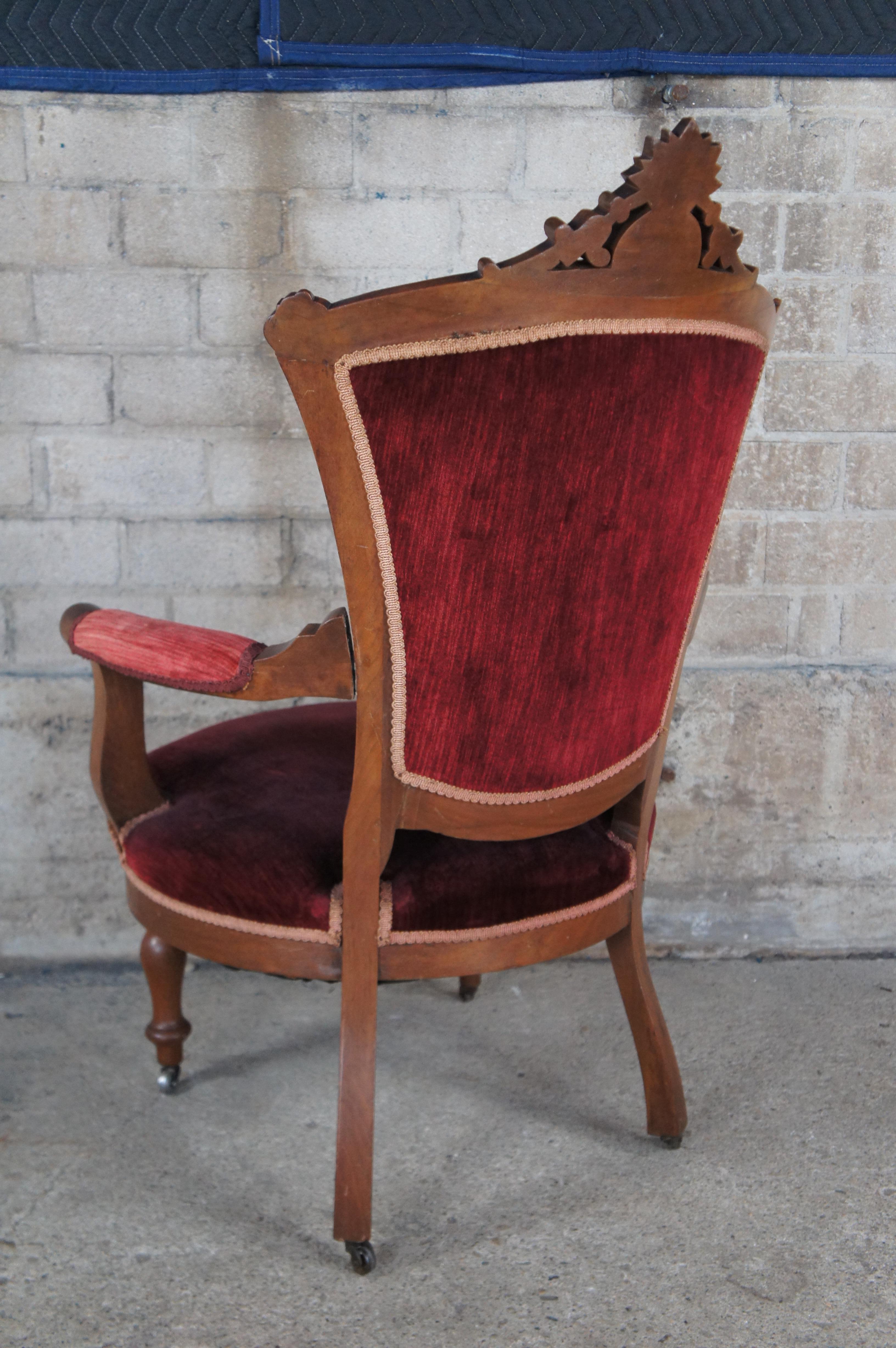 5 Pc Antique Victorian Eastlake Walnut Burl Parlor Settee Arm Chairs Set 6