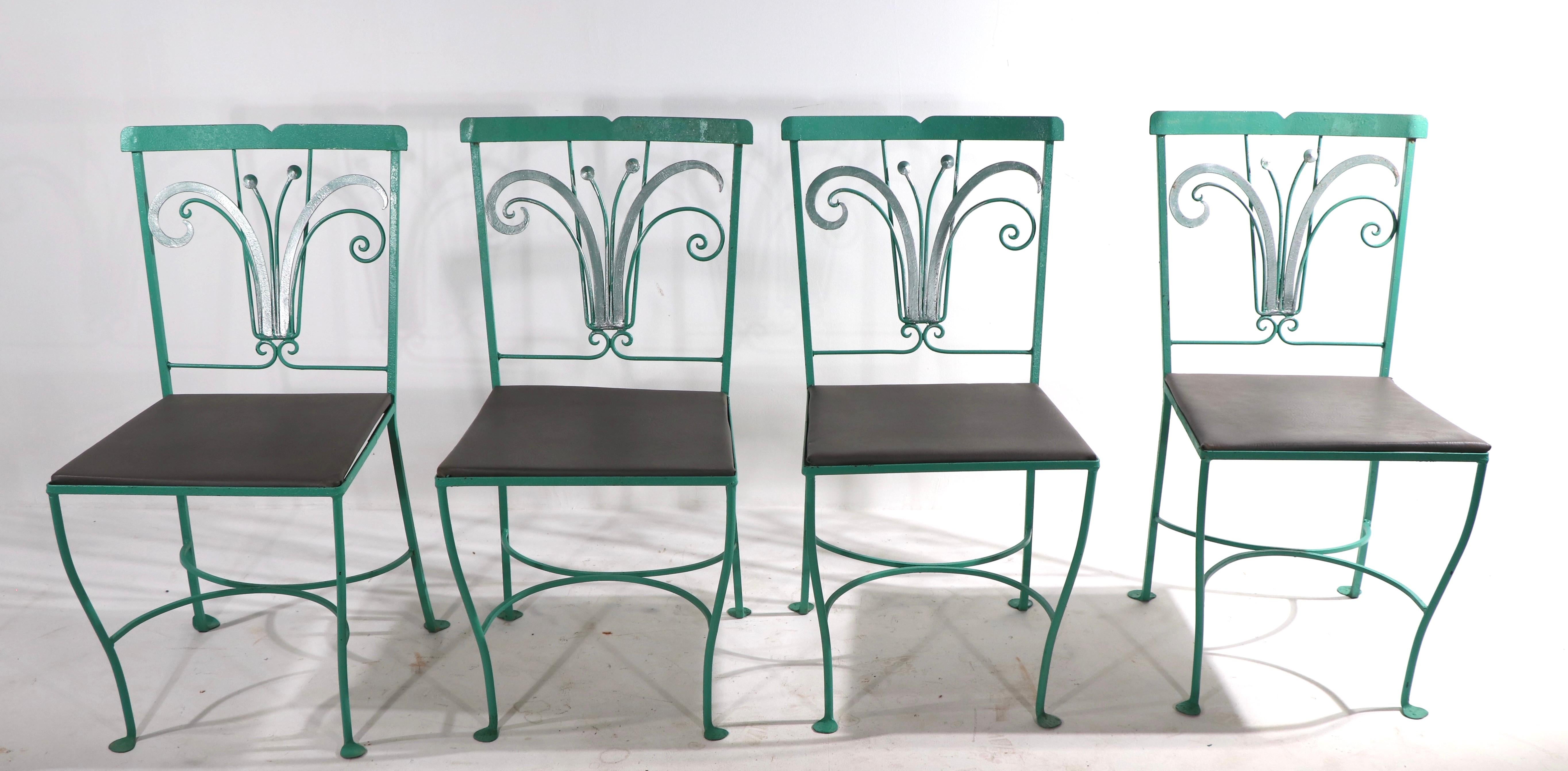 5 Pc Art Deco Wrought Iron Garden Patio Dinette Set In Good Condition In New York, NY