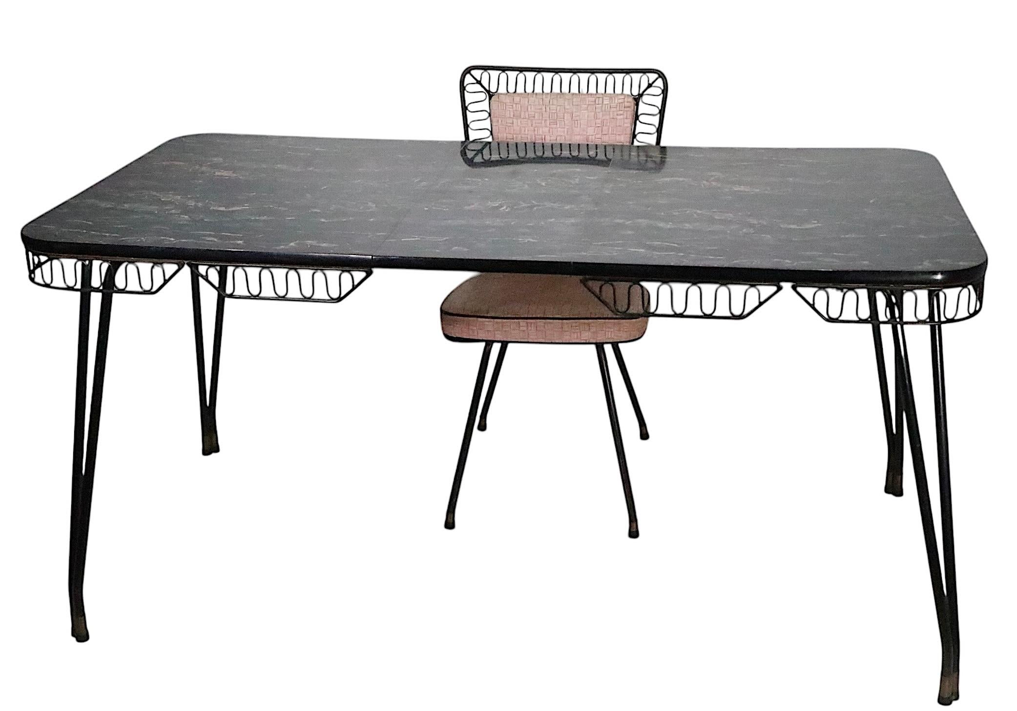 5 pc. Mid Century Kitchen Set with Marbleized Formica Top and Pink Upholstery For Sale 3