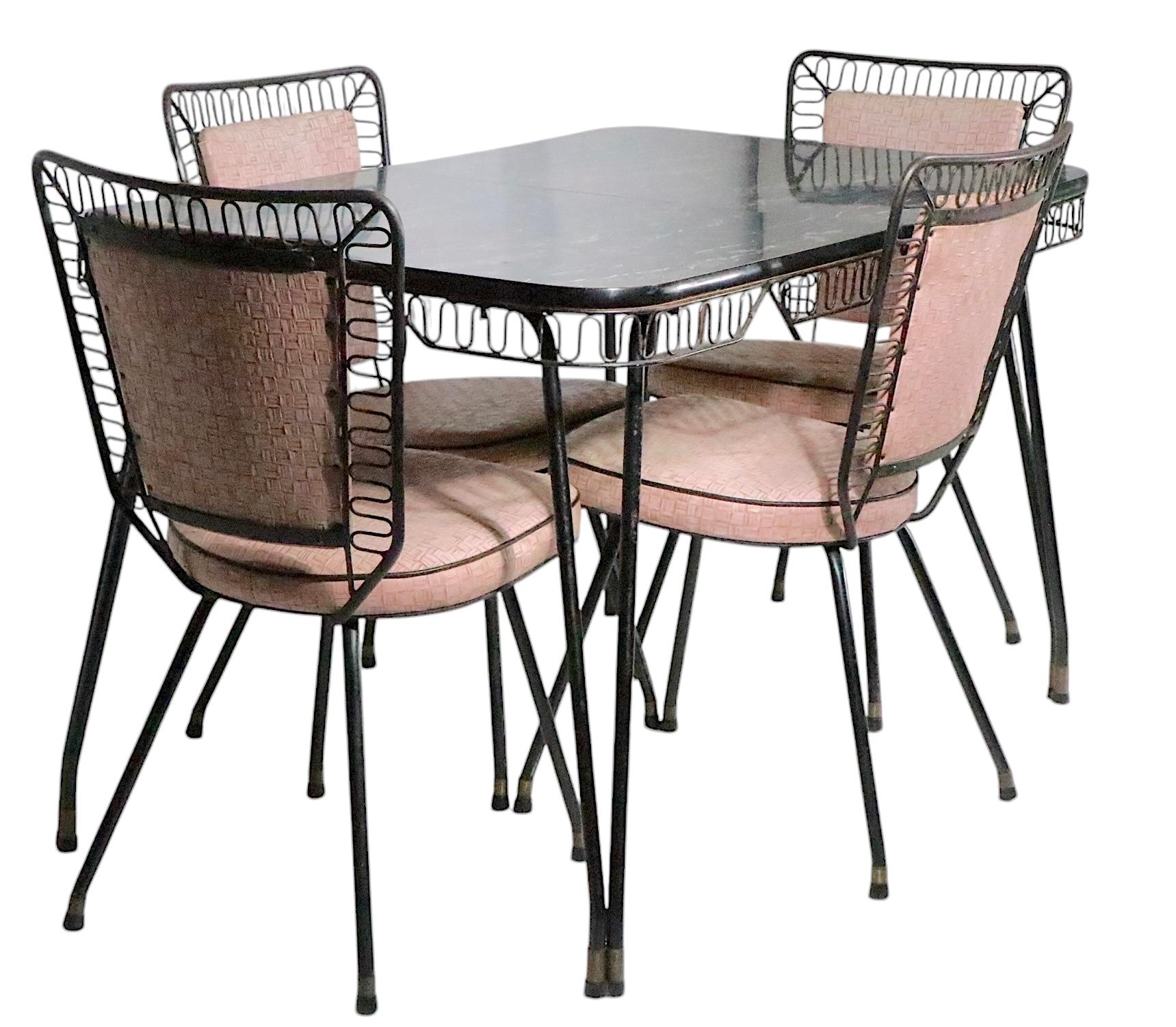 5 pc. Mid Century Kitchen Set with Marbleized Formica Top and Pink Upholstery For Sale 5