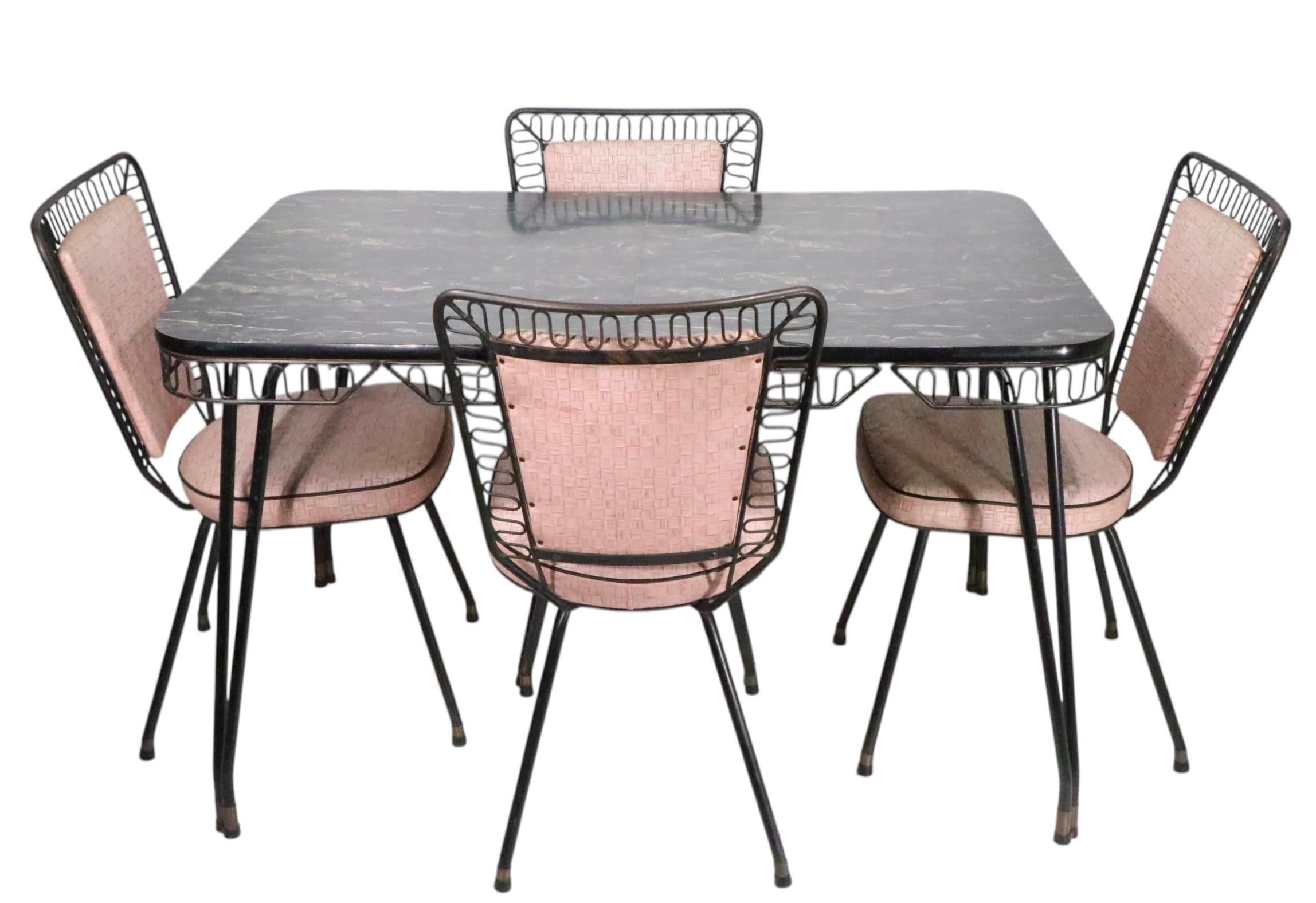 5 pc. Mid Century Kitchen Set with Marbleized Formica Top and Pink Upholstery For Sale 10