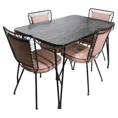 Vintage 5 pc. Mid Century Kitchen Set with Marbleized Formica Top and Pink Upholstery
