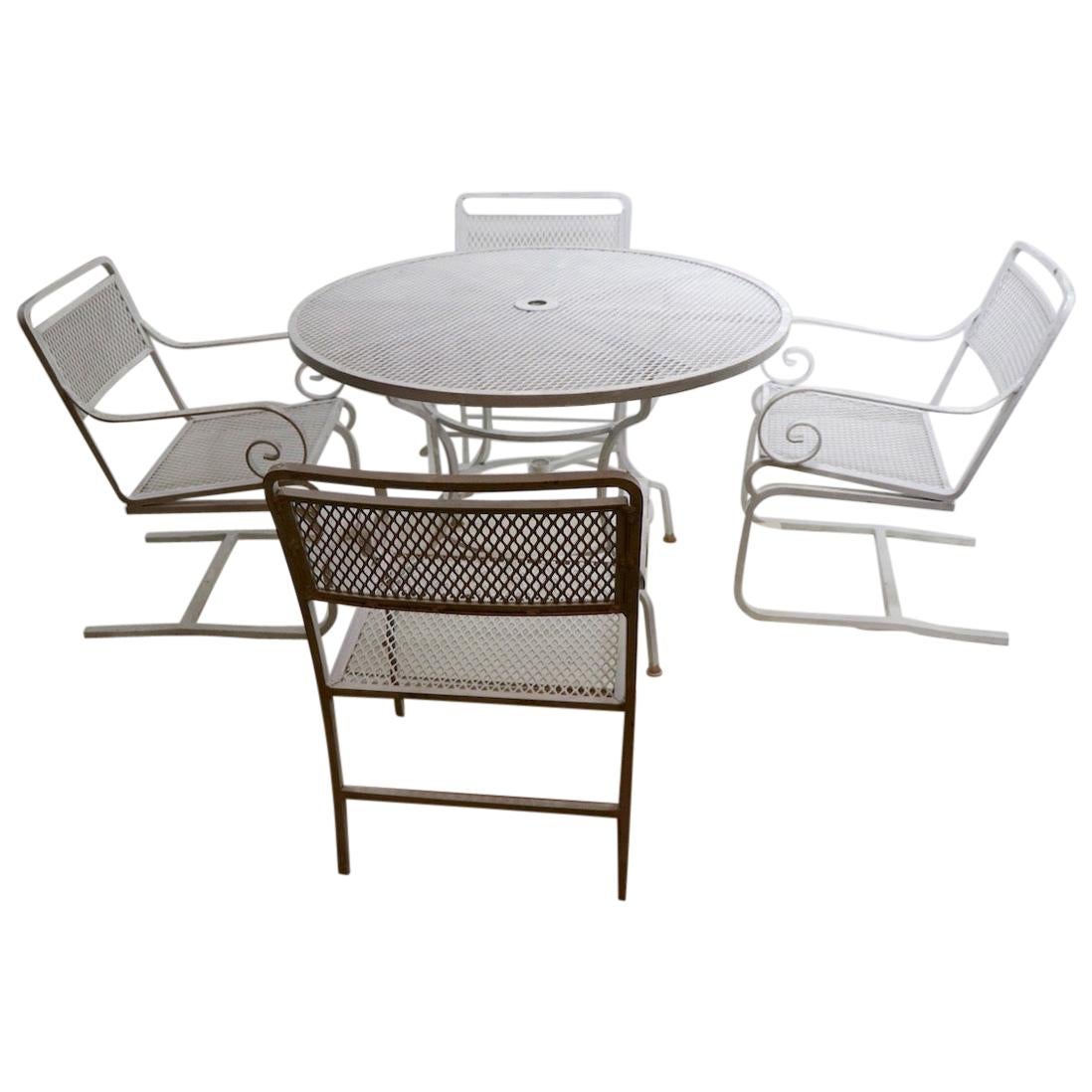 5 Pc. Neoclassic Hollywood Regency Patio Dining Set of Cast Aluminum and Steel For Sale