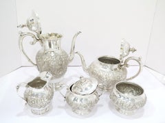 5 Pc Sterling Silver S. Kirk & Son Vintage Floral Repousse Tea / Coffee Service