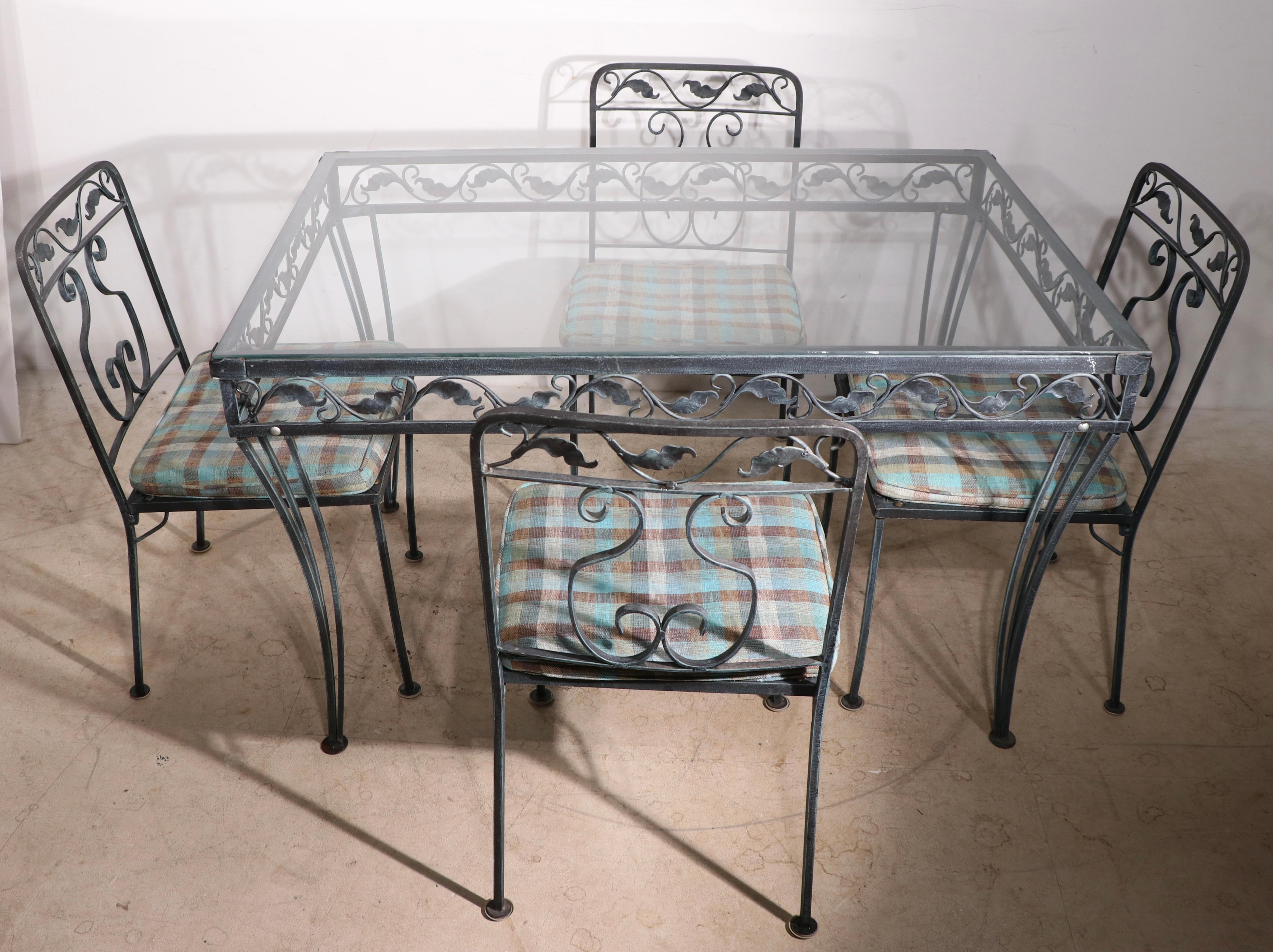 5 Stk. Garten-/ Terrassen-Esstisch-Set aus Schmiedeeisen und Glas von Meadowcraft (amerikanisch) im Angebot