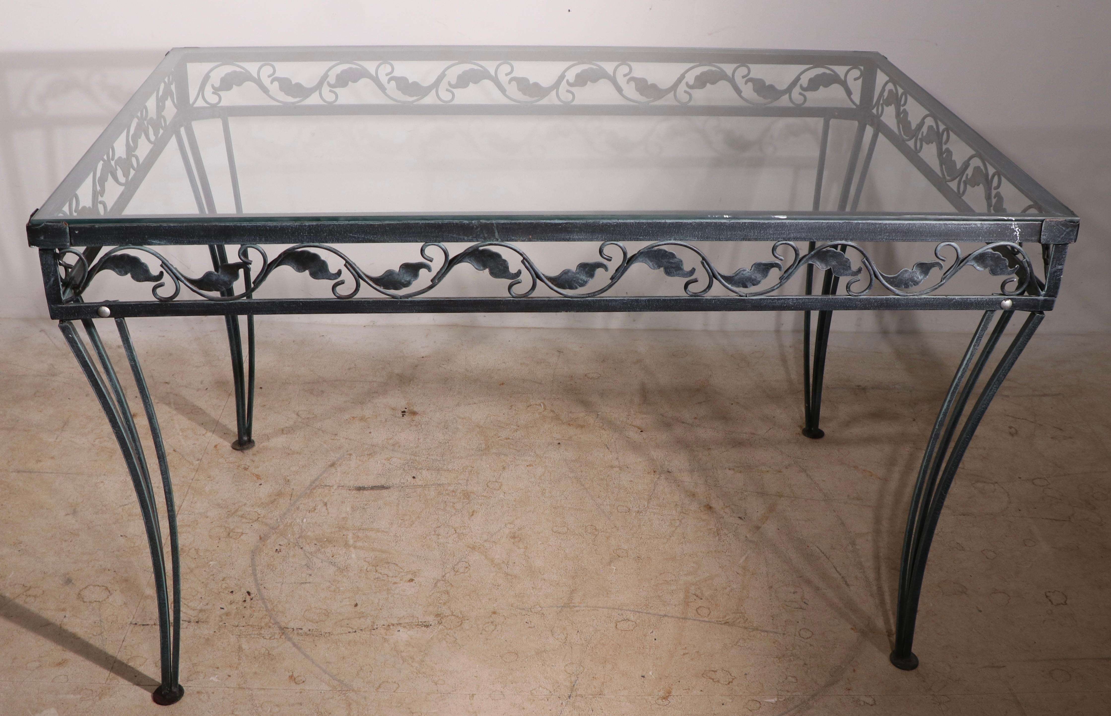 Mid-Century Modern 5 Pc. Wrought Iron and Glass Garden Patio Dining Set by Meadowcraft For Sale