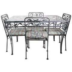 5 Pc. Ensemble de salle à manger de jardin en fer forgé et verre par Meadowcraft