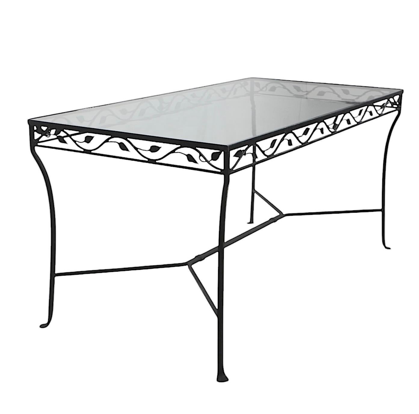 5 pc. Wrought Iron and Glass Patio Garden Dining Set by Salterini For Sale 7