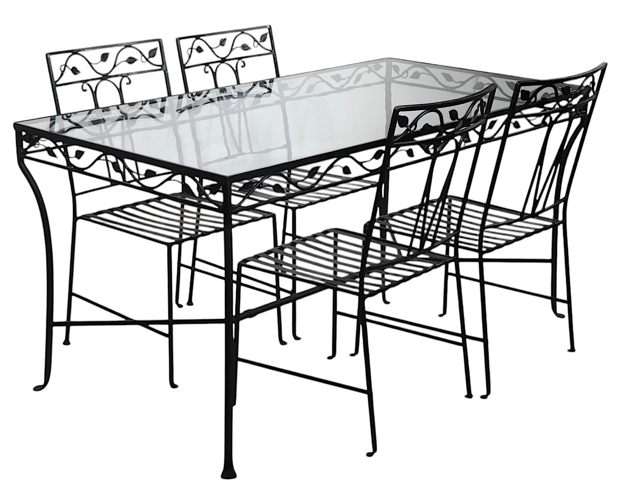 5 pc. Wrought Iron and Glass Patio Garden Dining Set by Salterini For Sale 8