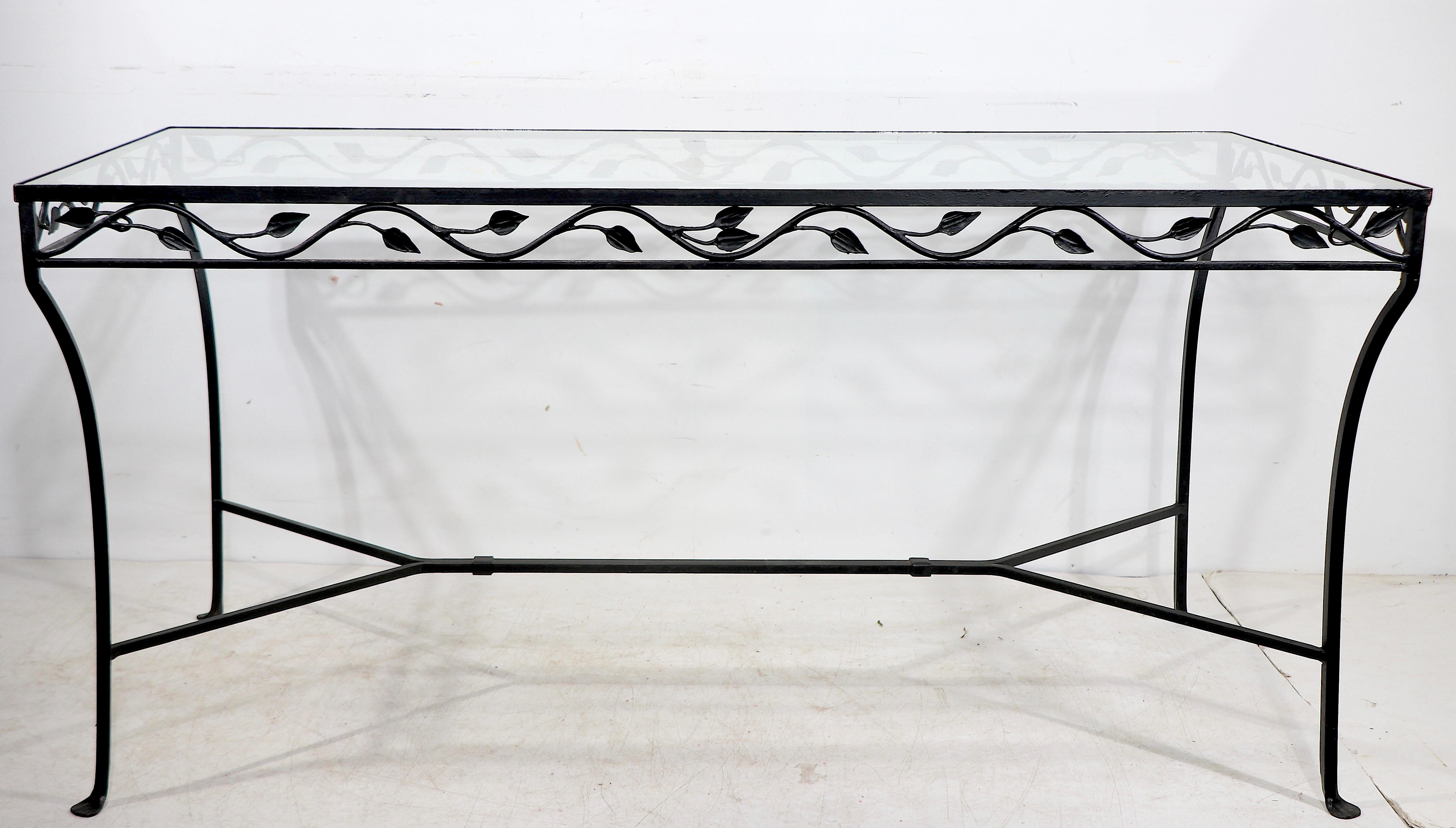 5 pc. Wrought Iron and Glass Patio Garden Dining Set by Salterini For Sale 12