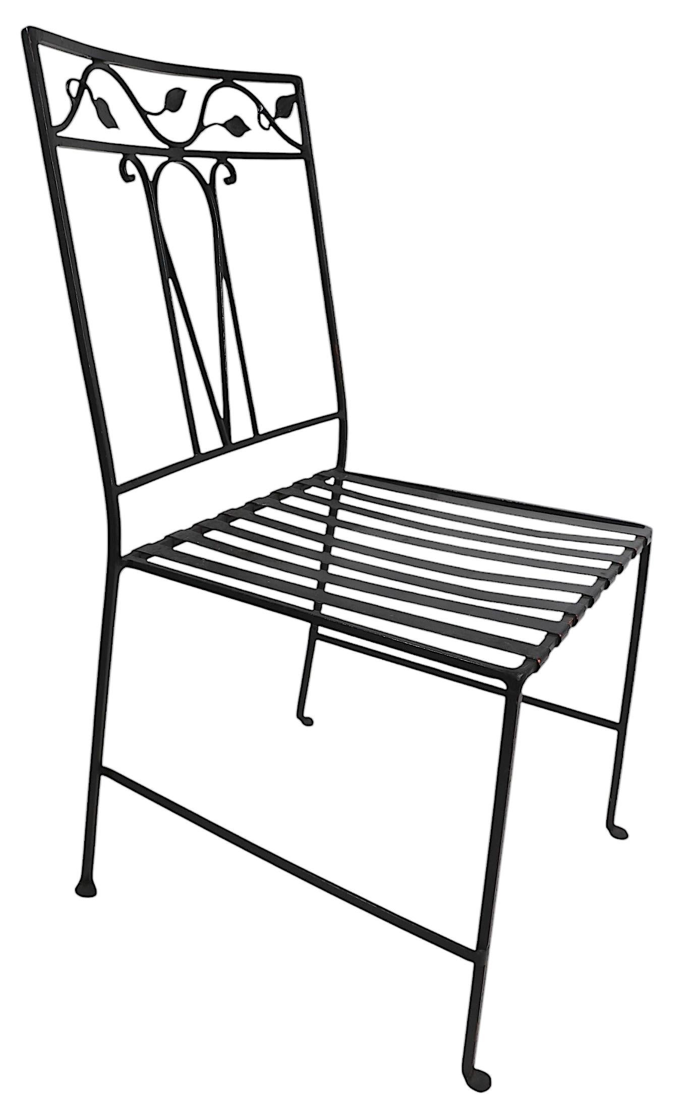 American 5 pc. Wrought Iron and Glass Patio Garden Dining Set by Salterini For Sale