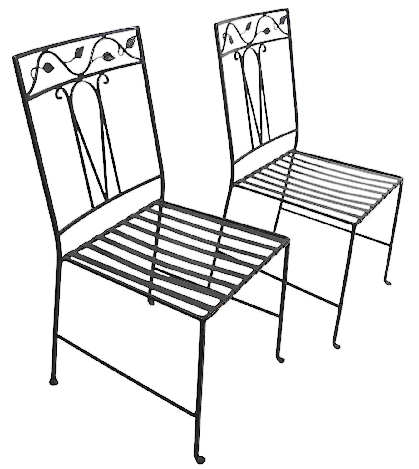 5 pc. Wrought Iron and Glass Patio Garden Dining Set by Salterini In Good Condition For Sale In New York, NY