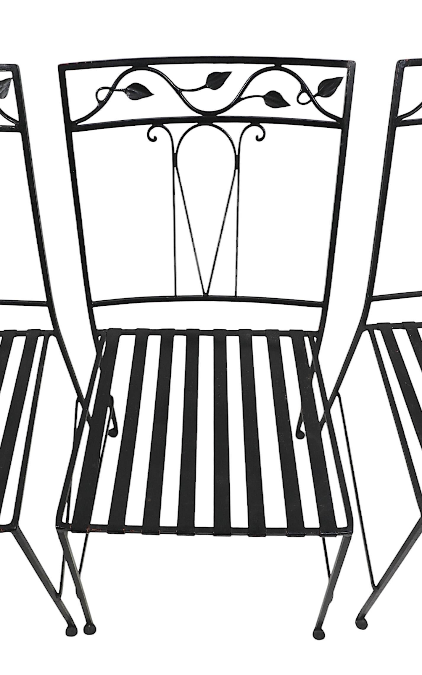 20th Century 5 pc. Wrought Iron and Glass Patio Garden Dining Set by Salterini For Sale