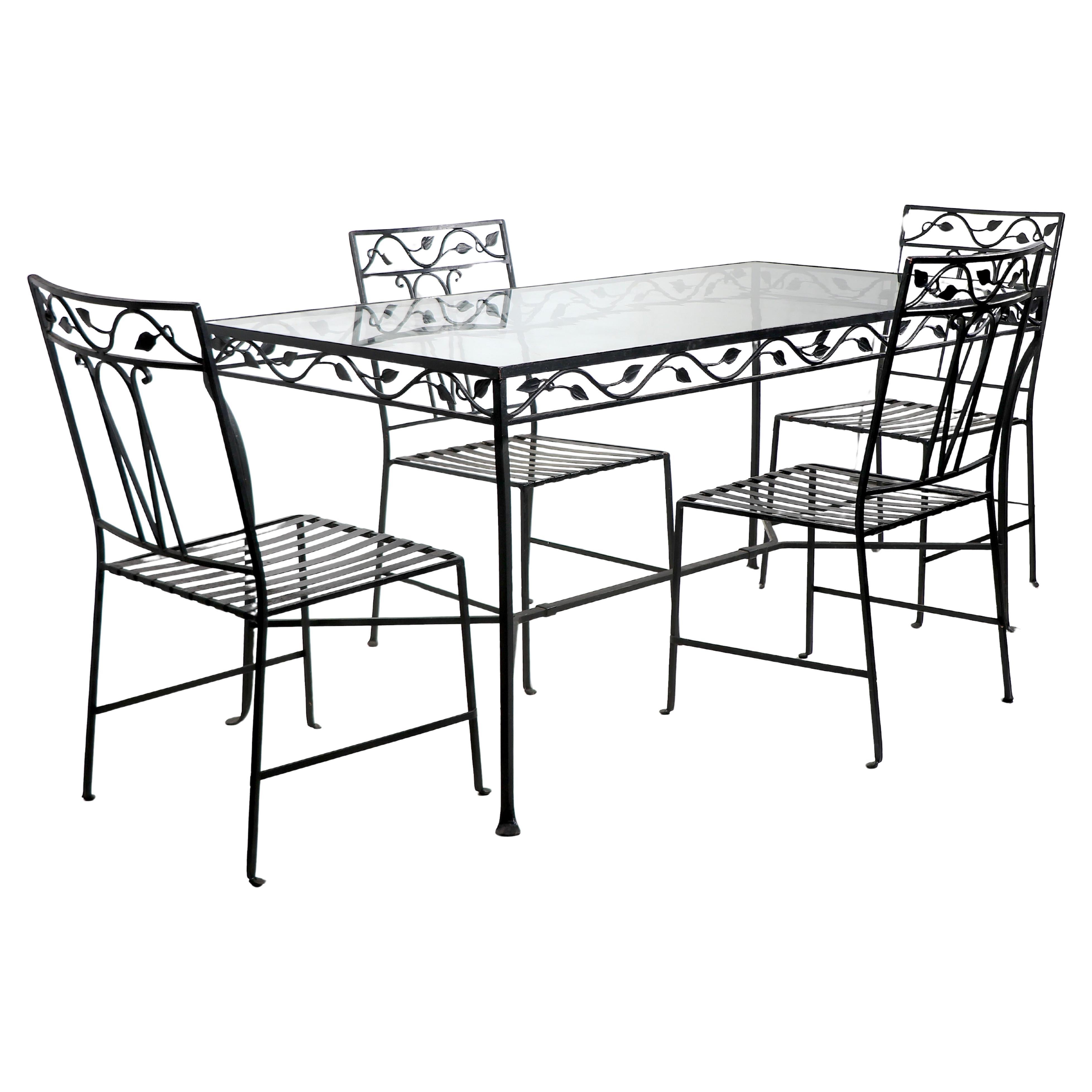 5 Stk. Schmiedeeisernes und Glas-Terrassen-Garten-Esszimmer-Set von Salterini