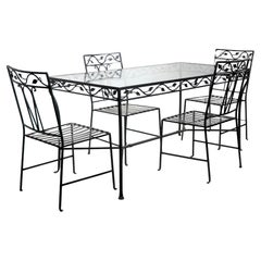 5 Stk. Schmiedeeisernes und Glas-Terrassen-Garten-Esszimmer-Set von Salterini