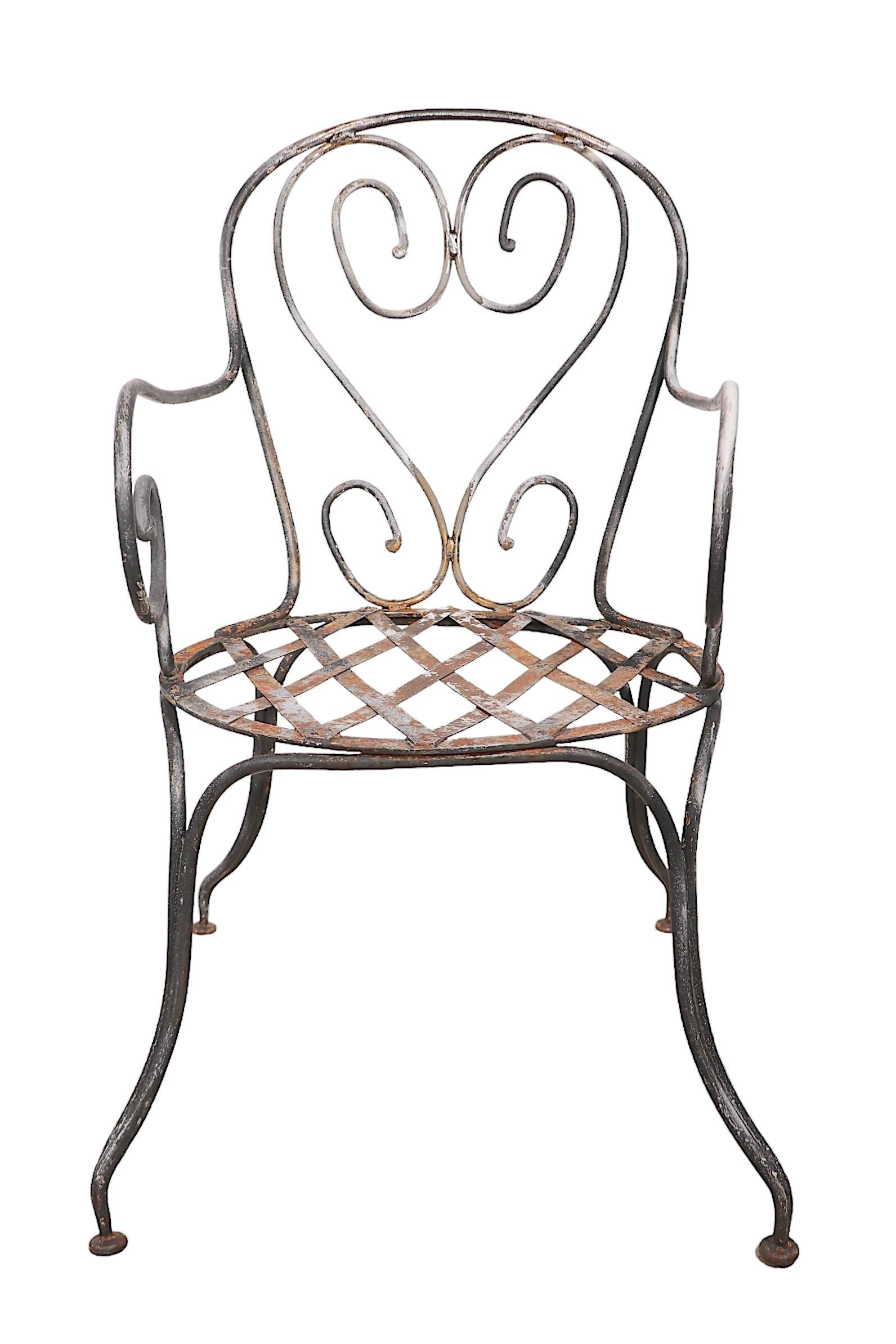 5 pc.  Wrought Iron Antique French Bistro Cafe Dinette Set In Good Condition In New York, NY