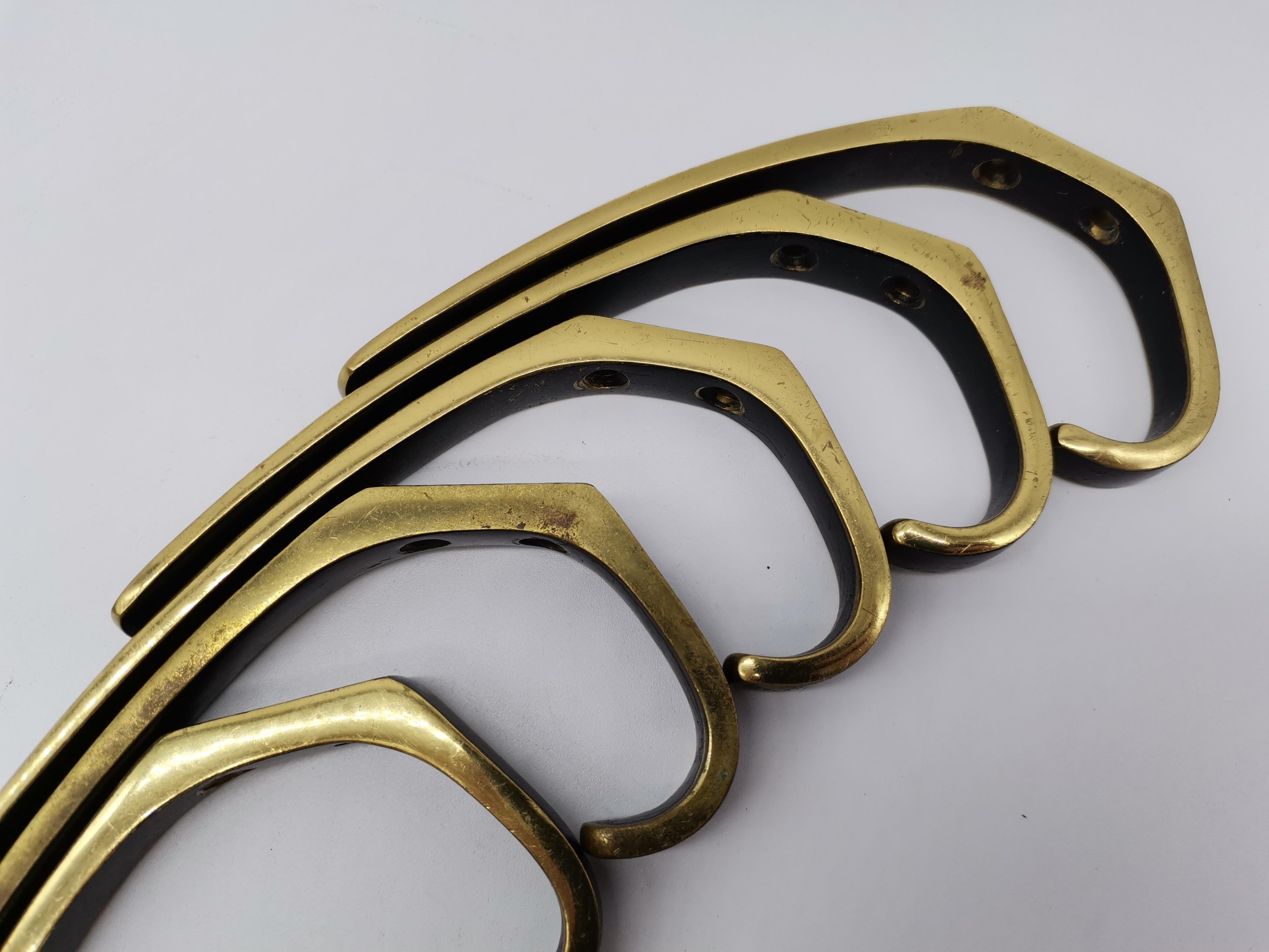 20th Century 5 Pcs., Wall Hooks, Brass Blackened, Hertha Baller Vienna, Austria For Sale