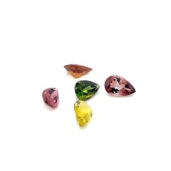 5 Pear-Shaped Colorful Tourmalines Cts 9.58