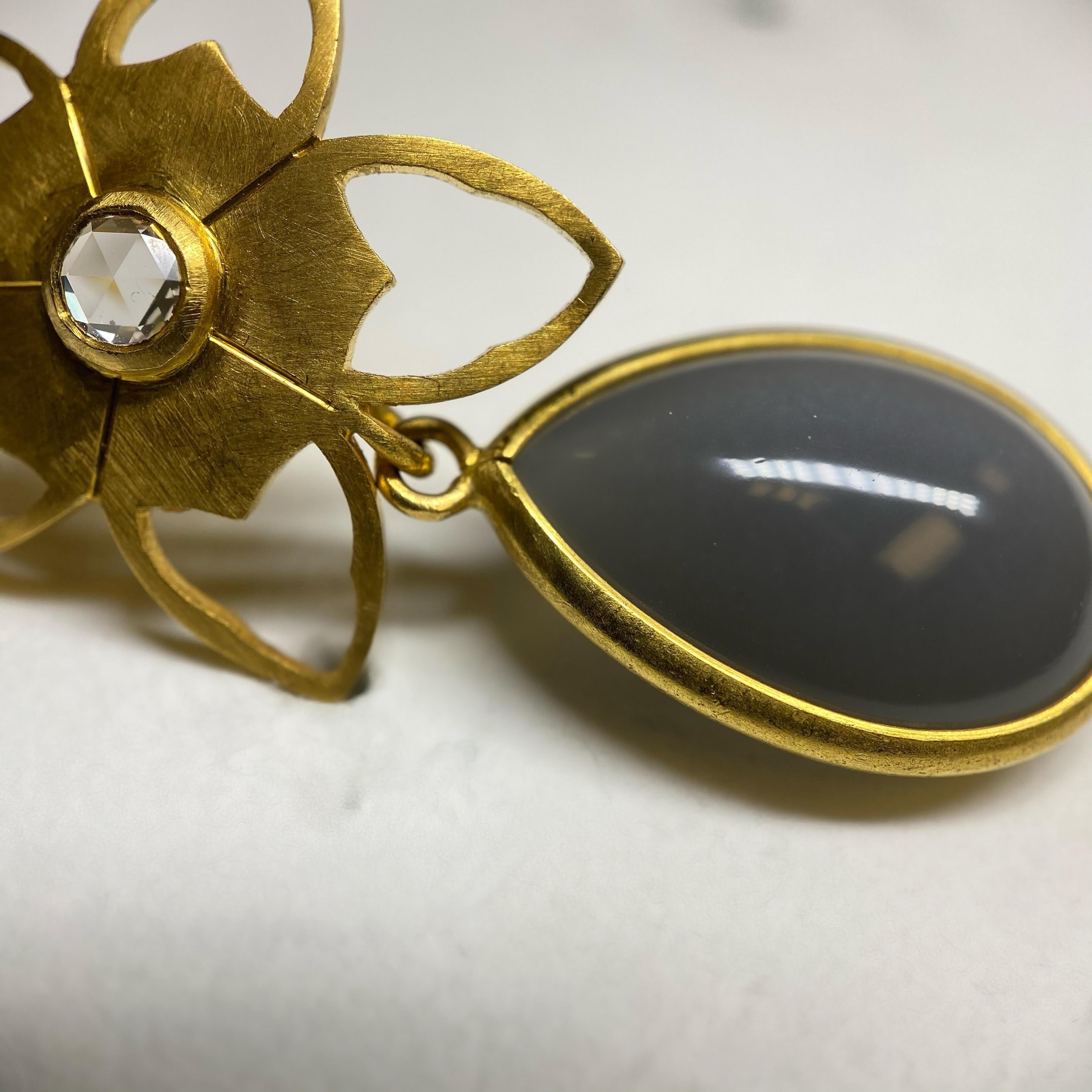 5 Petal Diamond Flower with Detachable Earrings in 18 Karat Gold, A2 by Arunashi For Sale 2