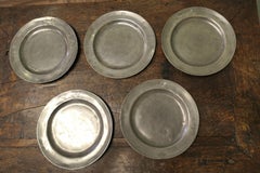 5 Pewter Chargers, Embossed with a “Crown over D” Antique