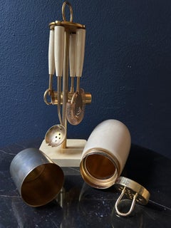 5 Piece Aldo Tura Barware Set in Pearl White, Italy, 1970s