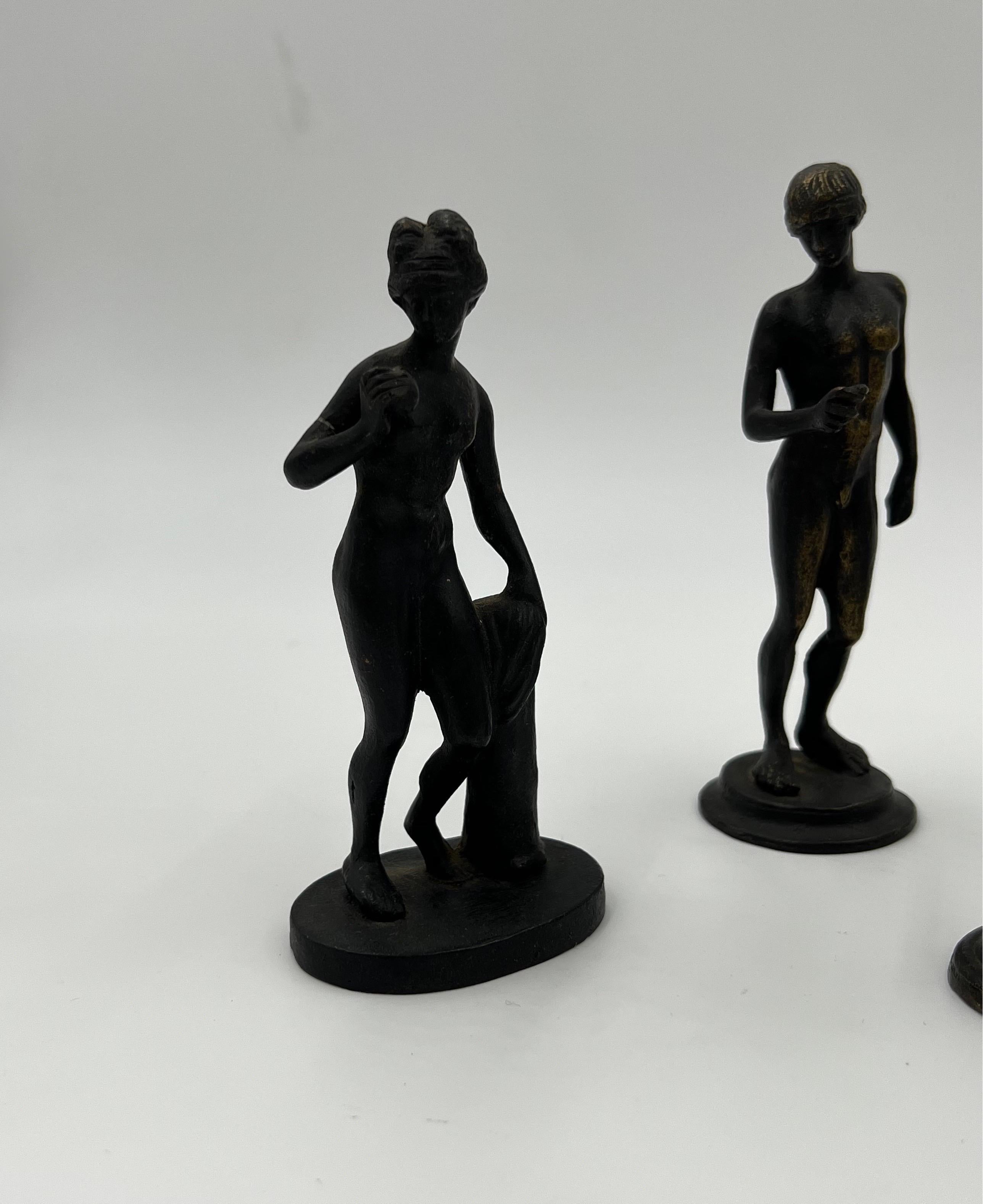 5 Piece Antique Italian Grand Tour Bronze Figures Including Venus, Eros & More!

Each cabinet size grand tour figure modeled after the antiquity. Eros with dolphin measures 3” and others are roughly 5-5.25”