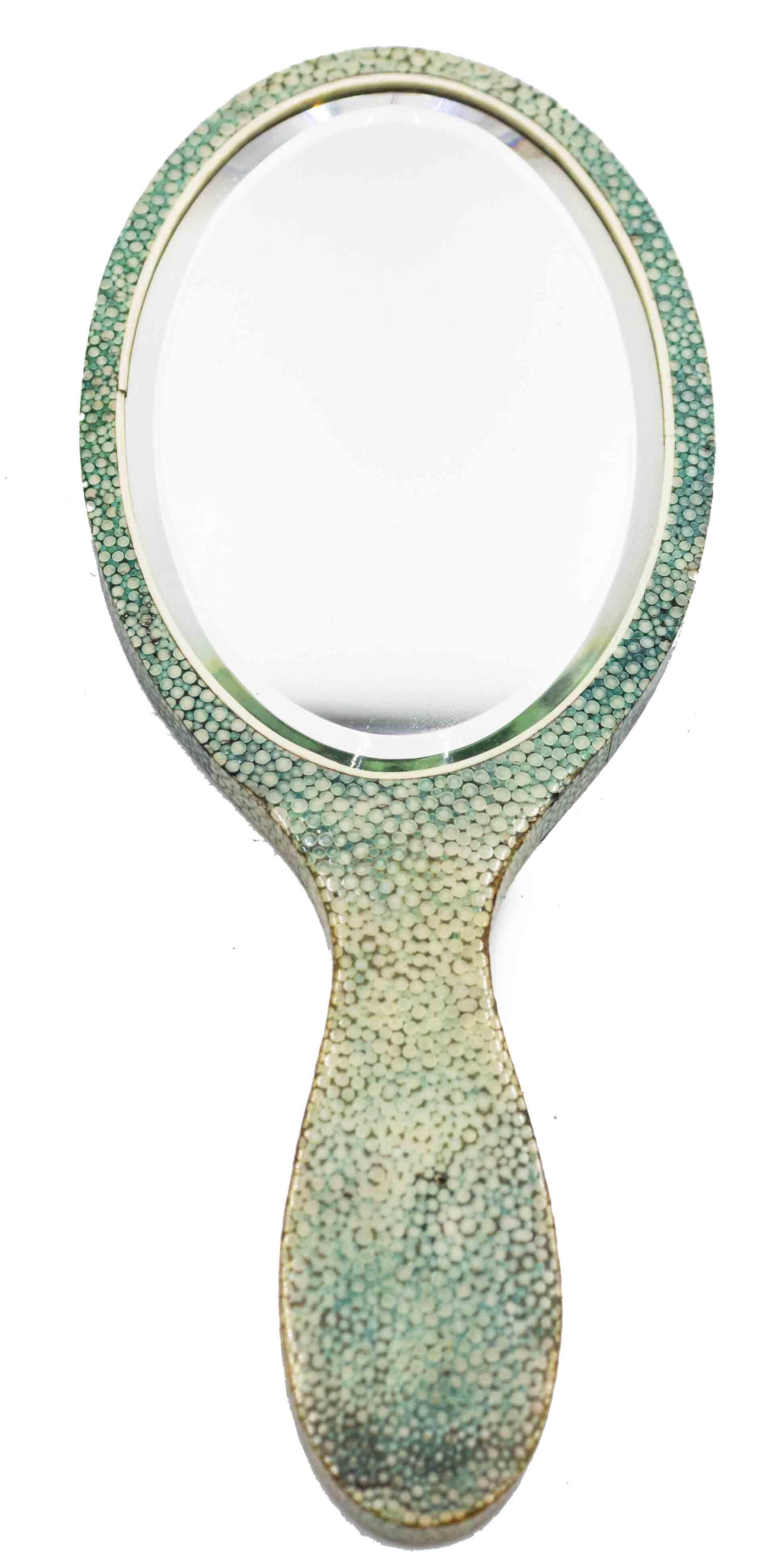 5-Piece Art Deco Green Shagreen Brush and Mirror Set For Sale 2