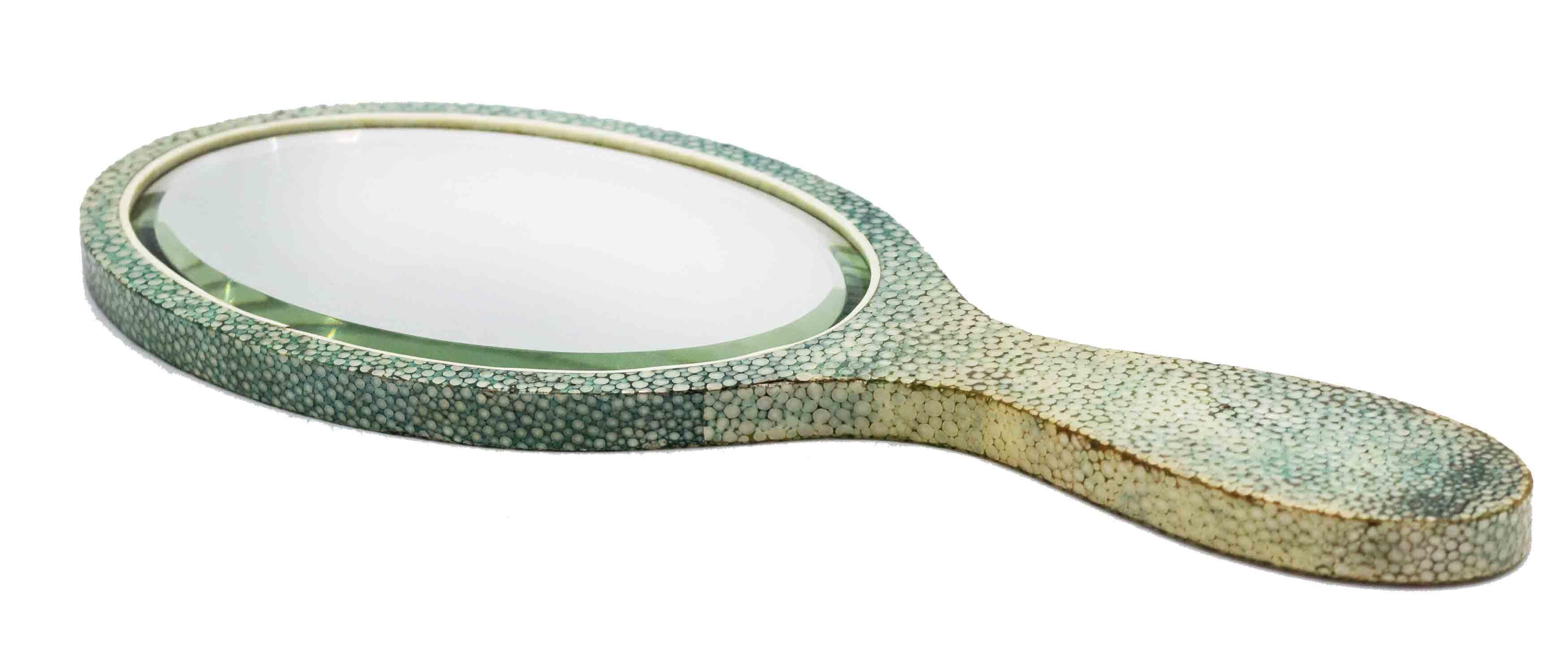 5-Piece Art Deco Green Shagreen Brush and Mirror Set For Sale 3