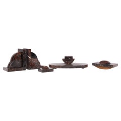5 Piece Art Deco Griotte Marble Desk Set  1930s