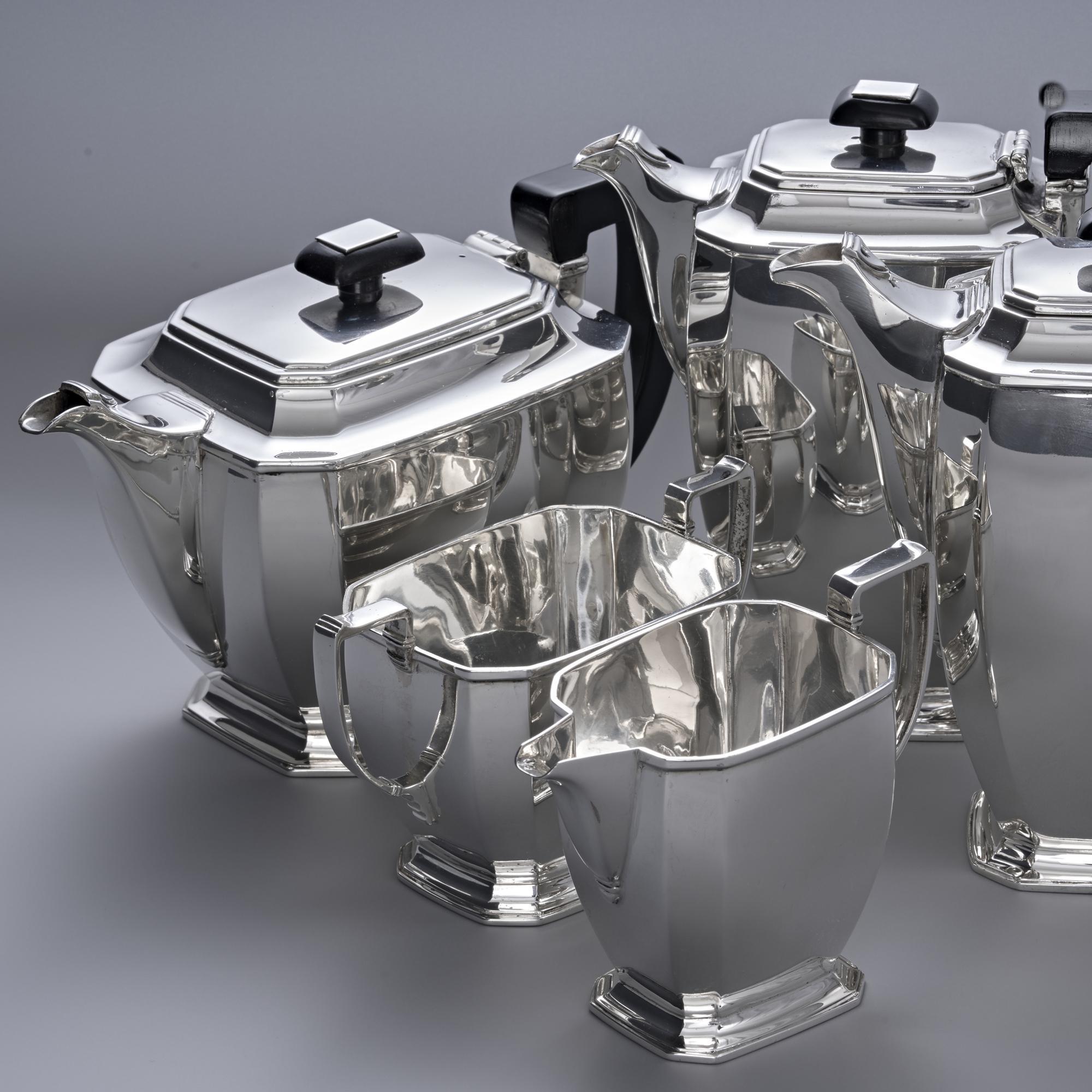 20th Century 5-piece Art Deco style silver tea & coffee set