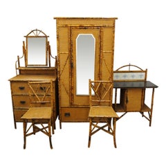 Antique Five-Piece Bamboo and Rattan Bedroom Suite, circa 1890