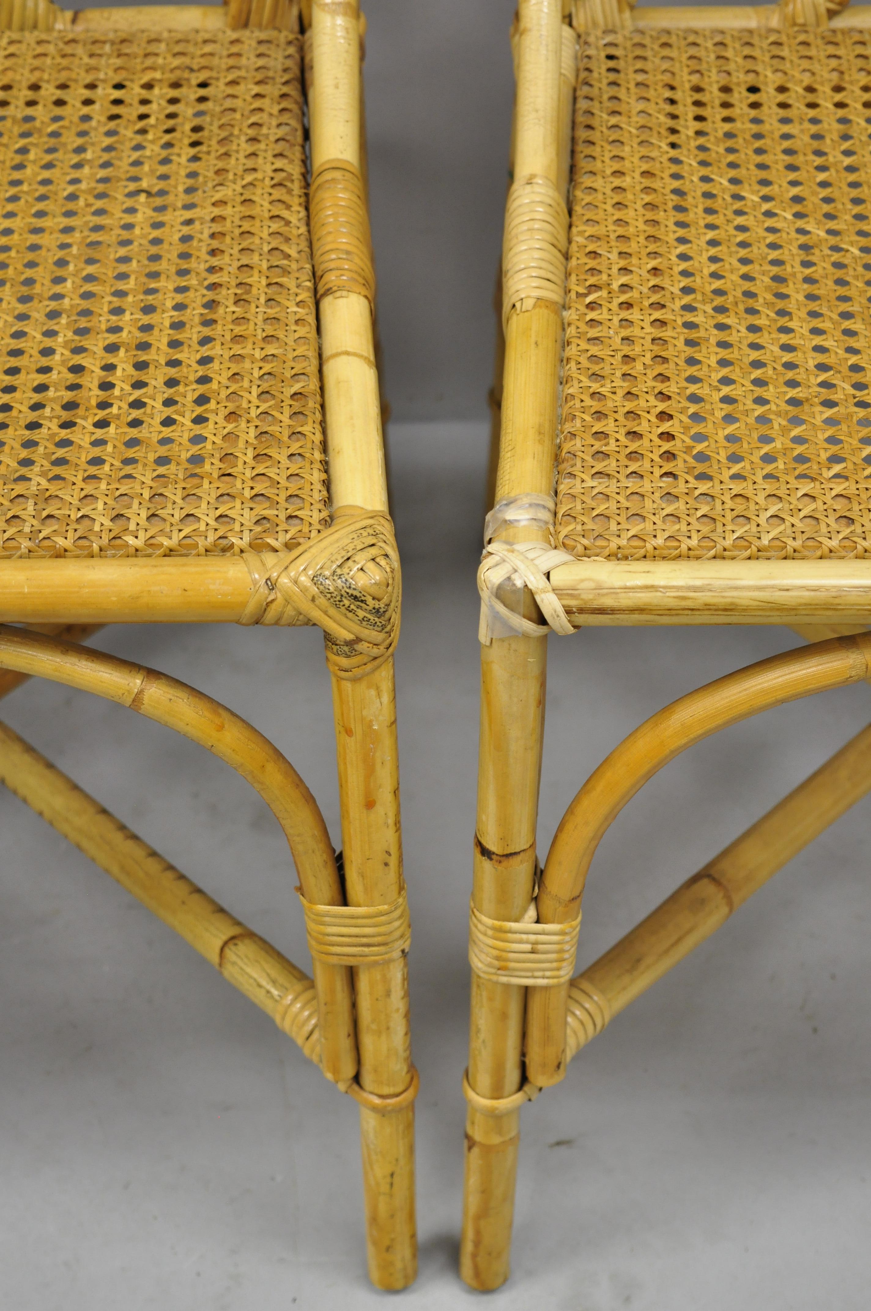 5-Piece Bamboo Rattan Faux Bamboo Chinese Chippendale Boho Chic Dining Set In Good Condition In Philadelphia, PA