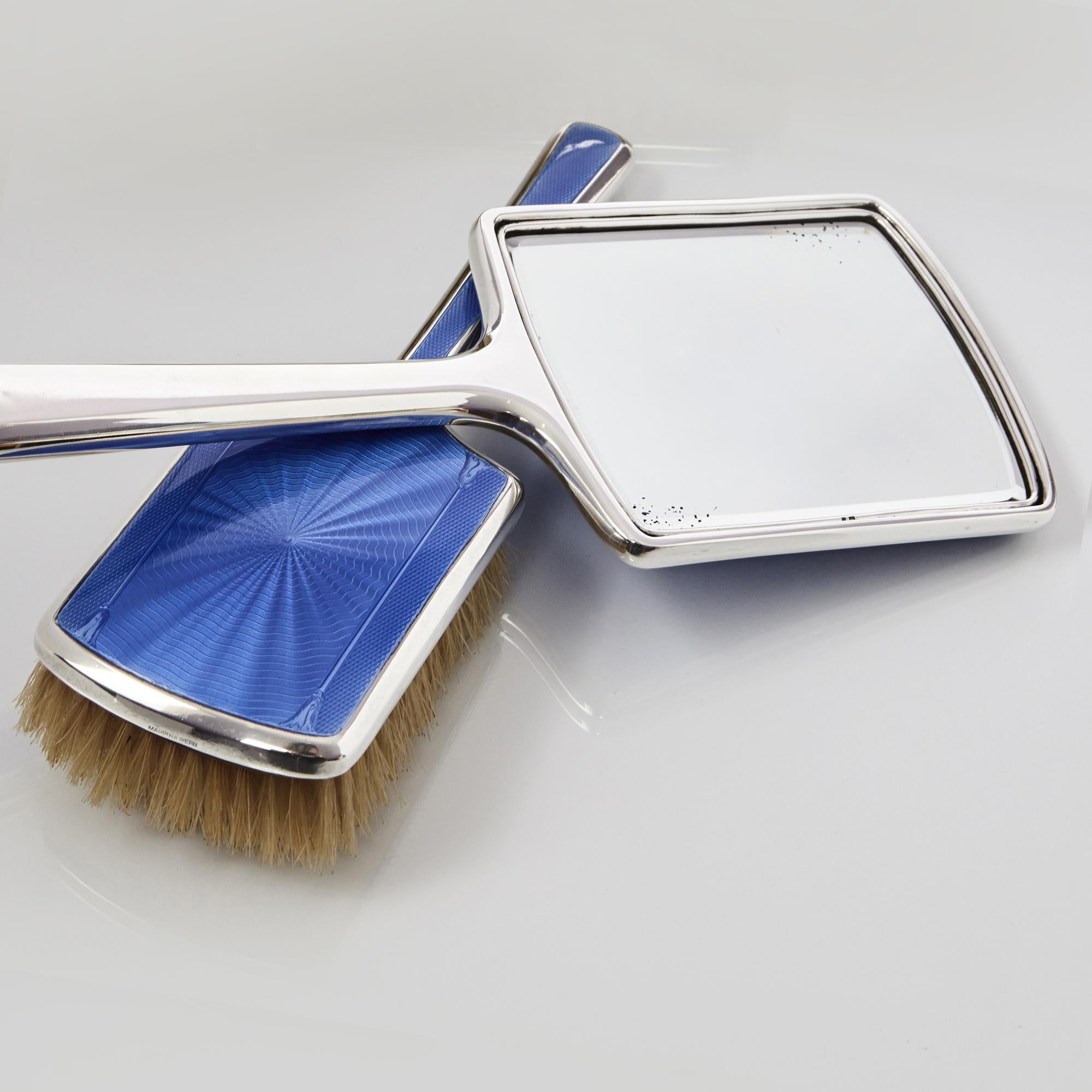 5-Piece Blue Enamel Mirror and Brush Set 1