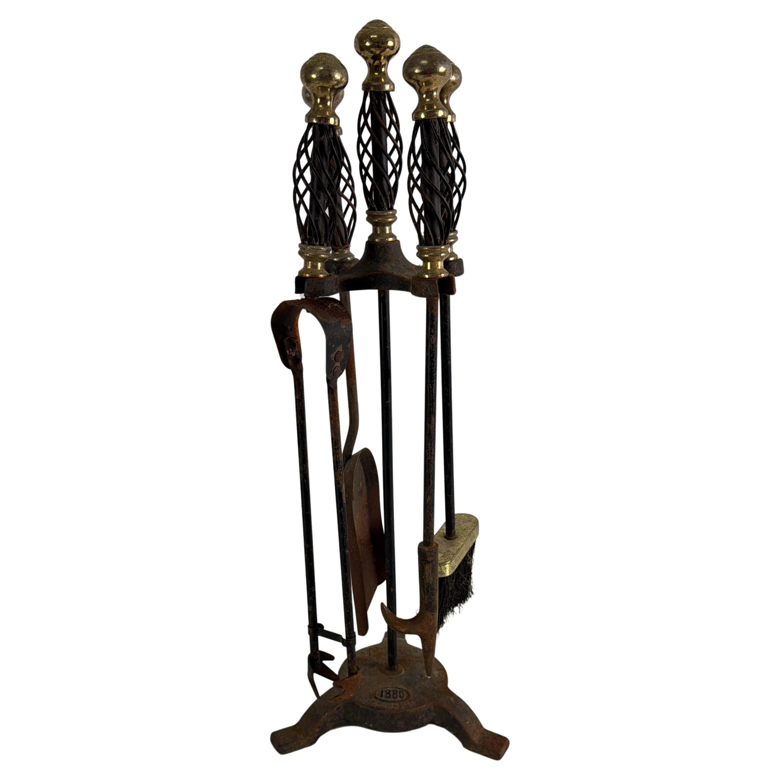 5-Piece Brass and Iron Fireplace Set, 1960s