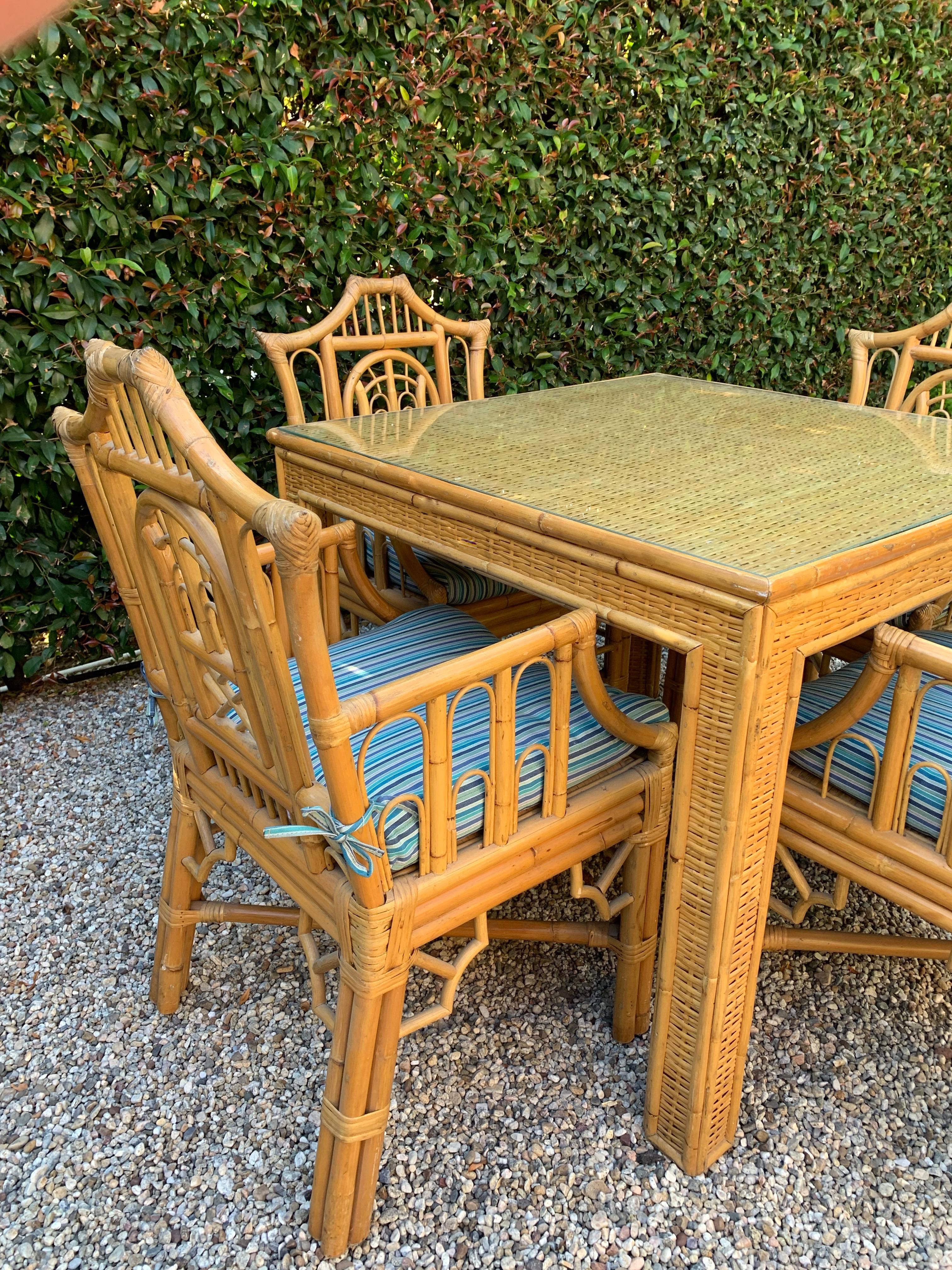 Chinese Chippendale Style Bamboo Game Dining Table and Armchairs 2