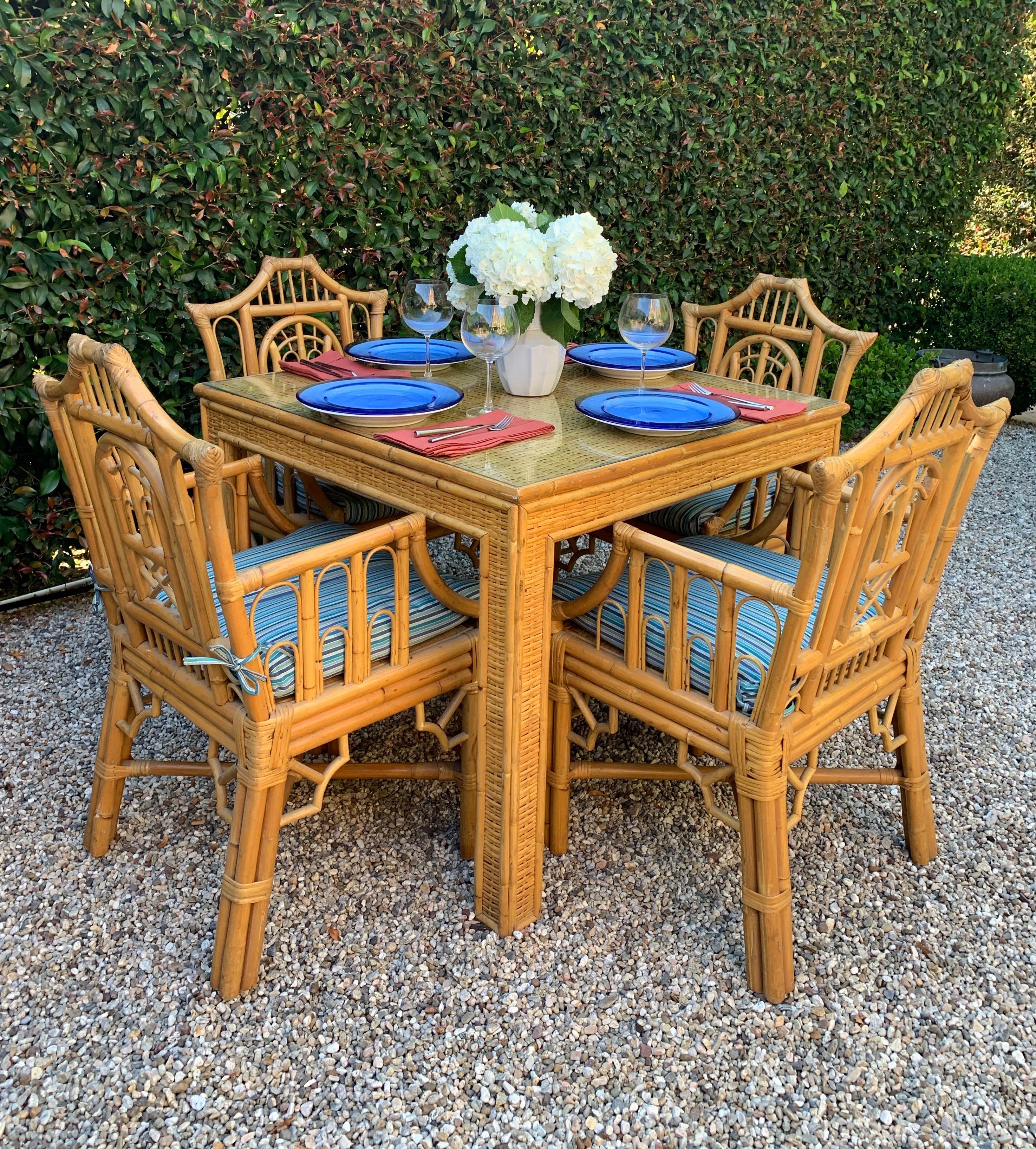 Chinese Chippendale Style Bamboo Game Dining Table and Armchairs 5