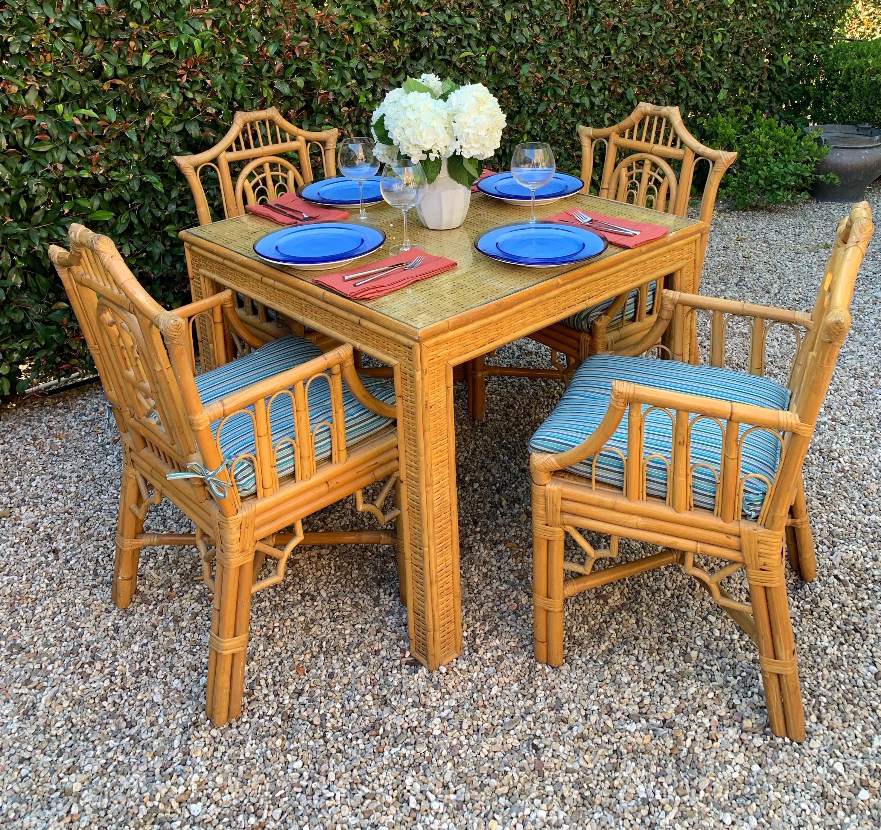 Chinese Chippendale Style Bamboo Game Dining Table and Armchairs 6