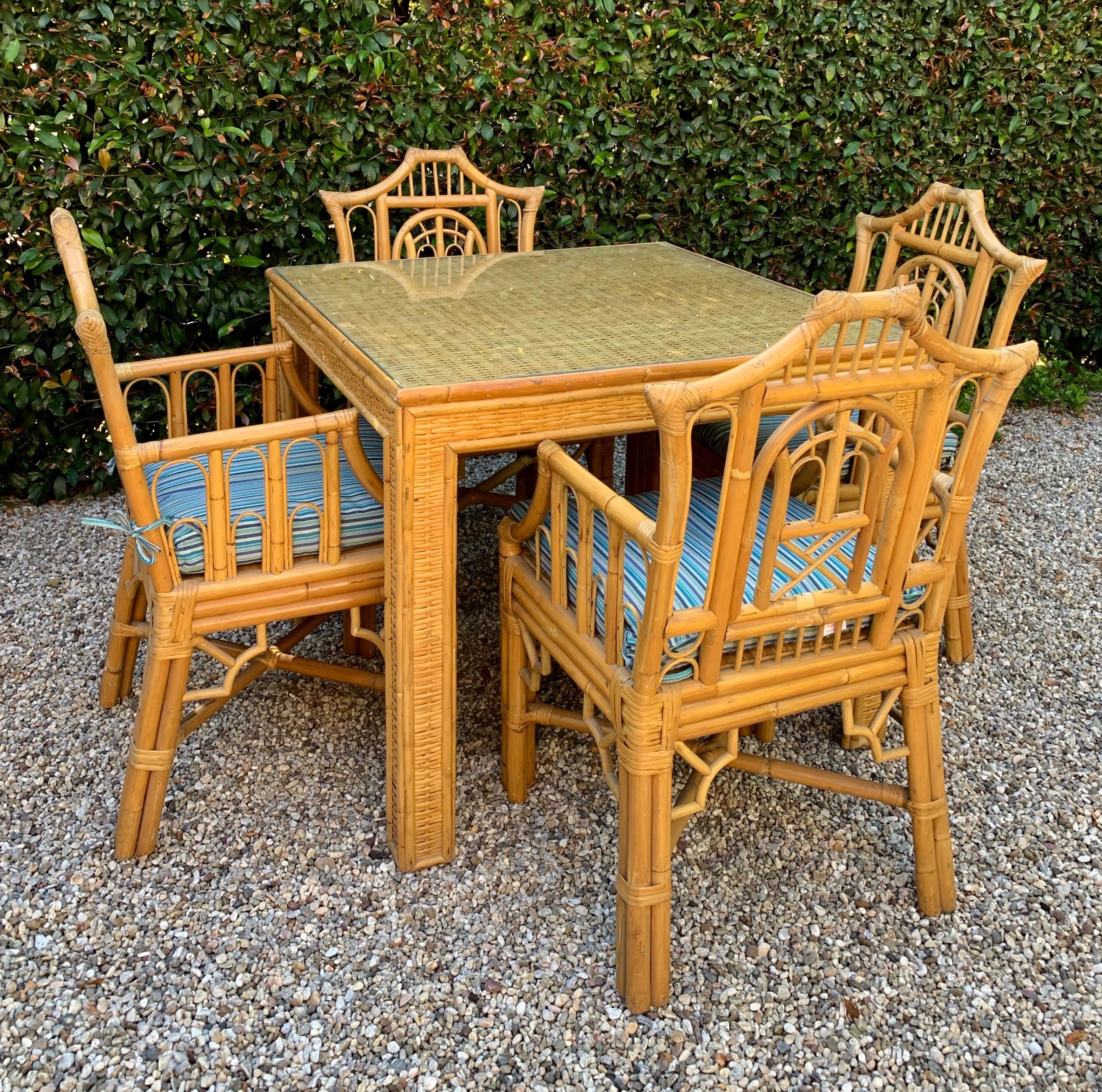 Chinese Chippendale Style Bamboo Game Dining Table and Armchairs 1