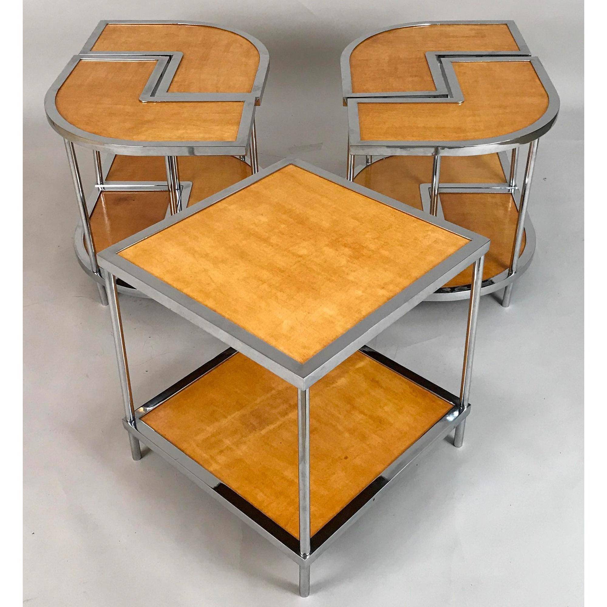 5teilige italienische Mid-Century-Modern-Stapeltische aus Pergament und Chrom (Moderne der Mitte des Jahrhunderts) im Angebot