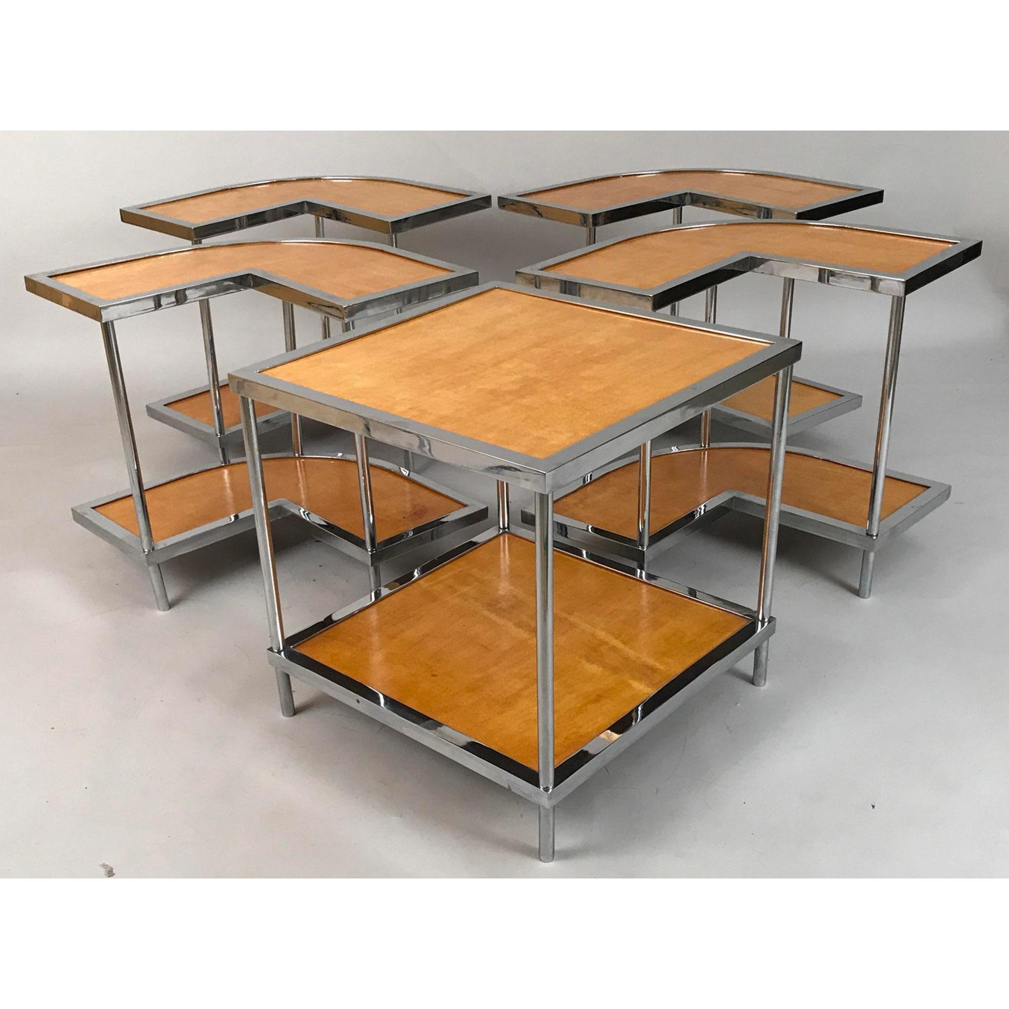 5teilige italienische Mid-Century-Modern-Stapeltische aus Pergament und Chrom im Zustand „Gut“ im Angebot in Chicago, IL