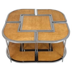 5 Piece Italian Mid-Century Modern Versatile Parchment and Chrome Nesting Tables