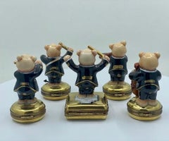 5 Piece Limoges France 24K Gold Porcelain Teddy Bear Orchestra Trinket Box Set