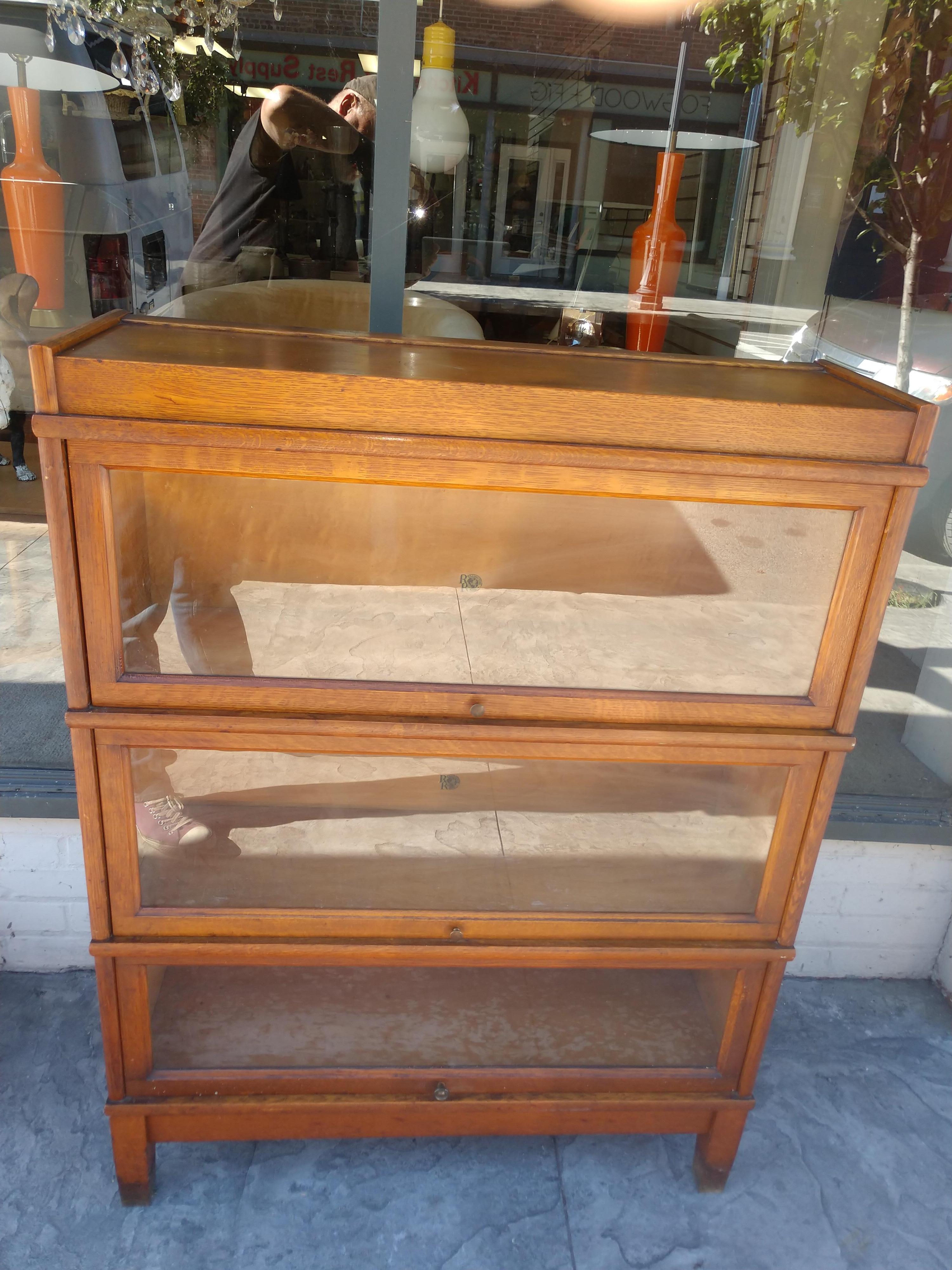 5 Piece Oak Stacking Barrister Bookcase by Remington Rand, C1930 2