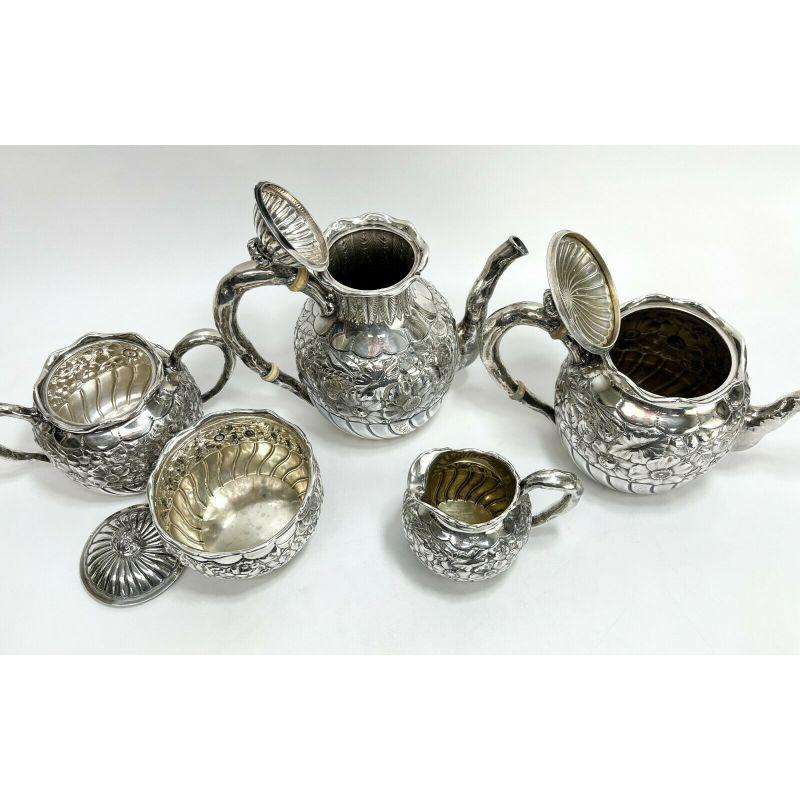 XIXe siècle Service à thé et café de 5 pièces en argent sterling Gorham à Eglantine, 1887