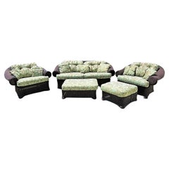 Used 5 Piece Set Lloyd Flanders Loom Wicker Sofa Chairs Ottomans